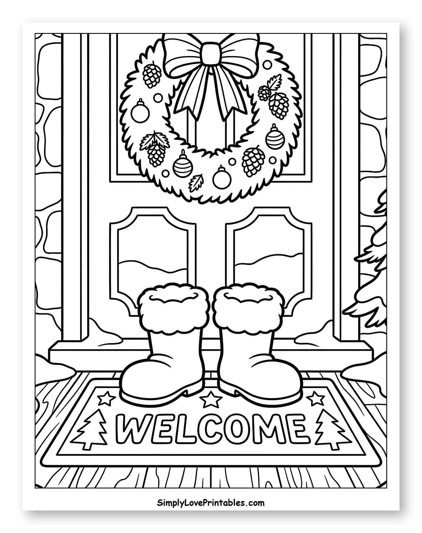 Cozy Winter Boots and Wreath at the Door