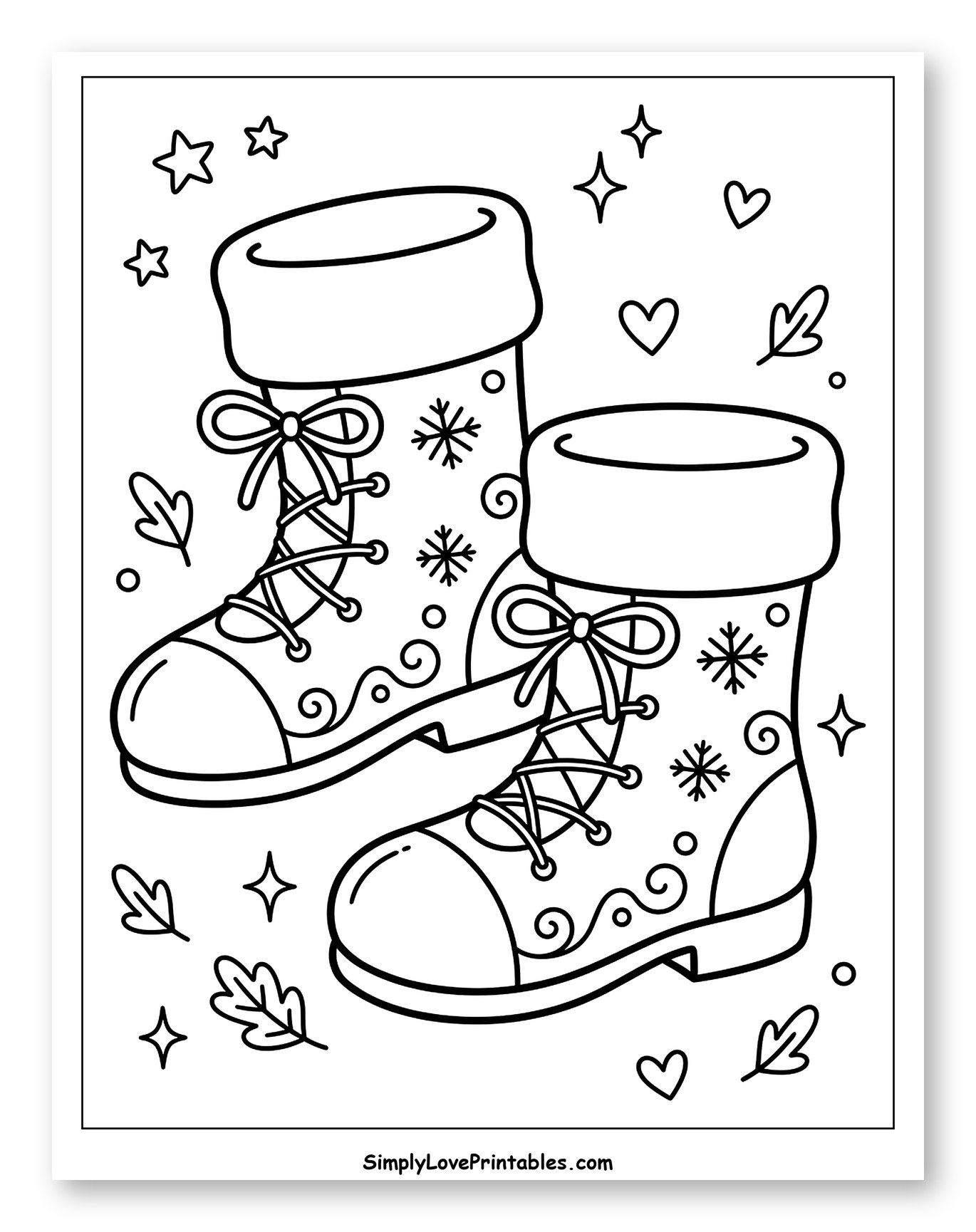 Cozy Winter Boots Decorated with Snowflakes to Color for Adults