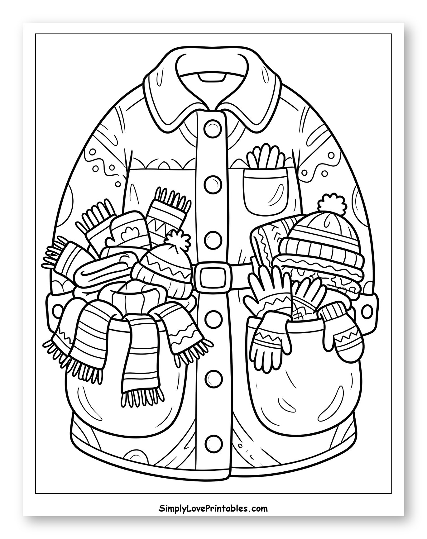 Cozy Winter Coat with Pockets Full of Warm Gear to Color for Kids