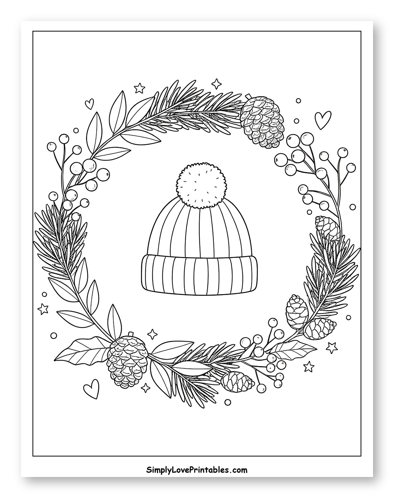 Cozy Winter Hat in Pine Wreath