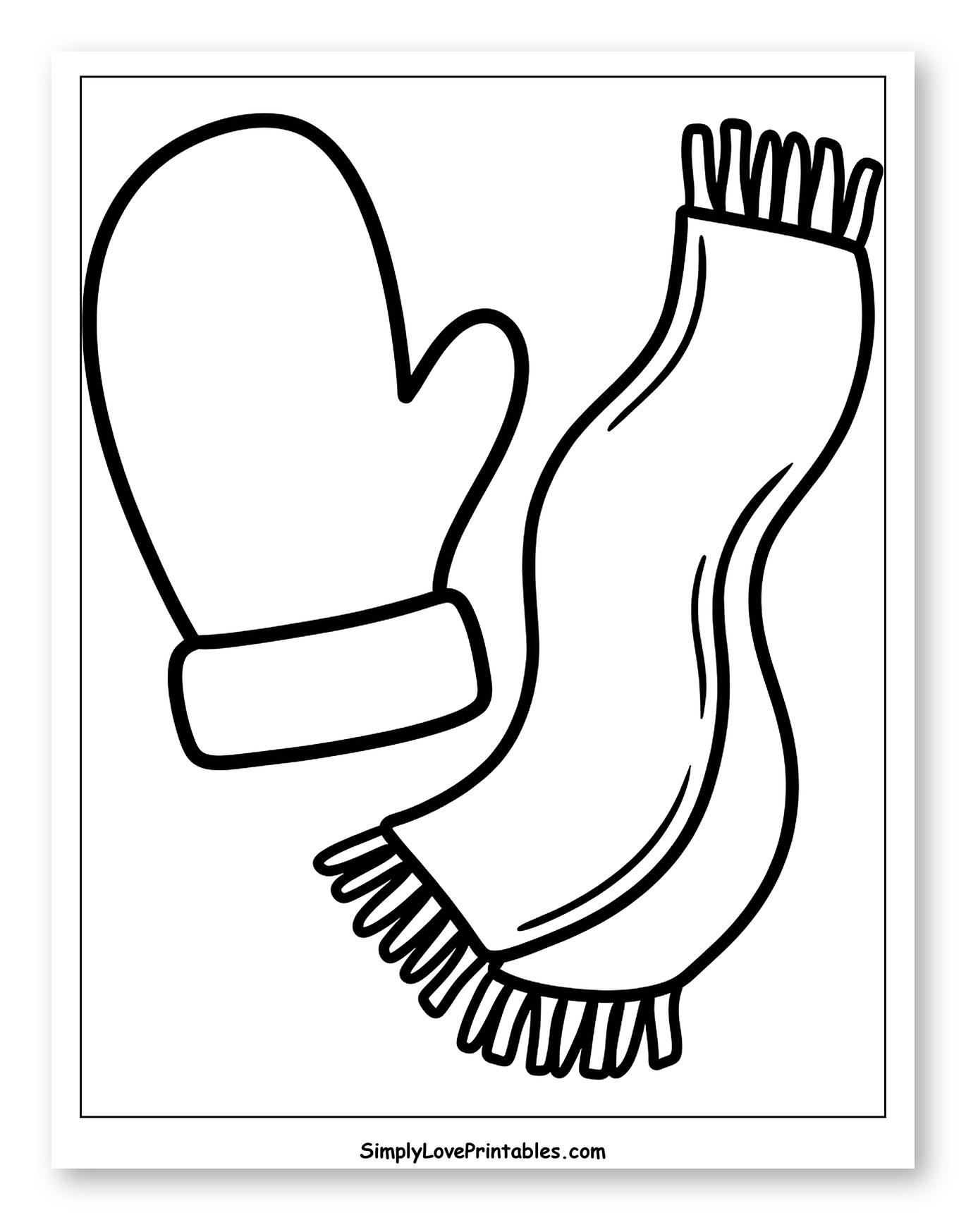 Cozy Winter Mitten and Scarf Outfit to Color for Toddlers