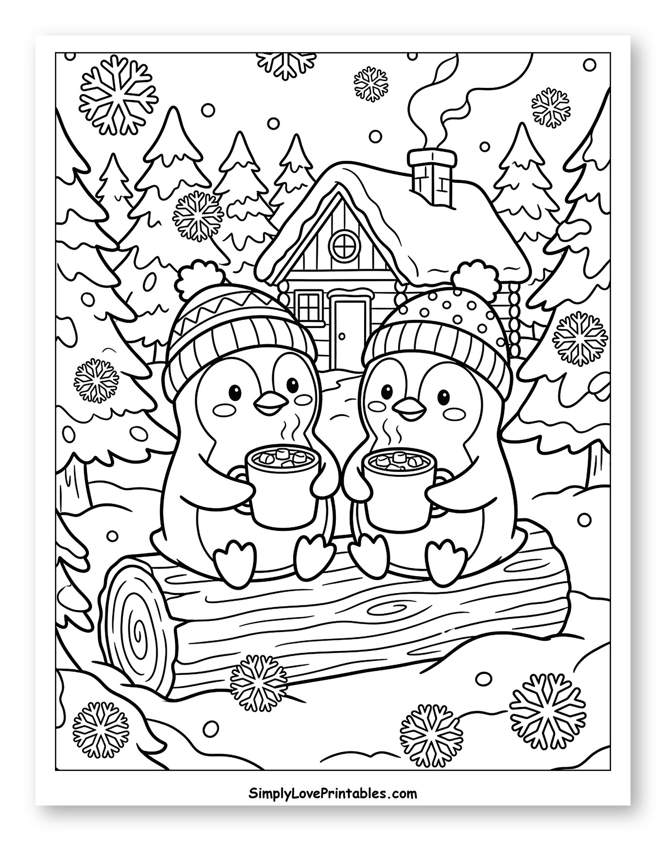 Cozy Winter Penguins Drinking Hot Cocoa