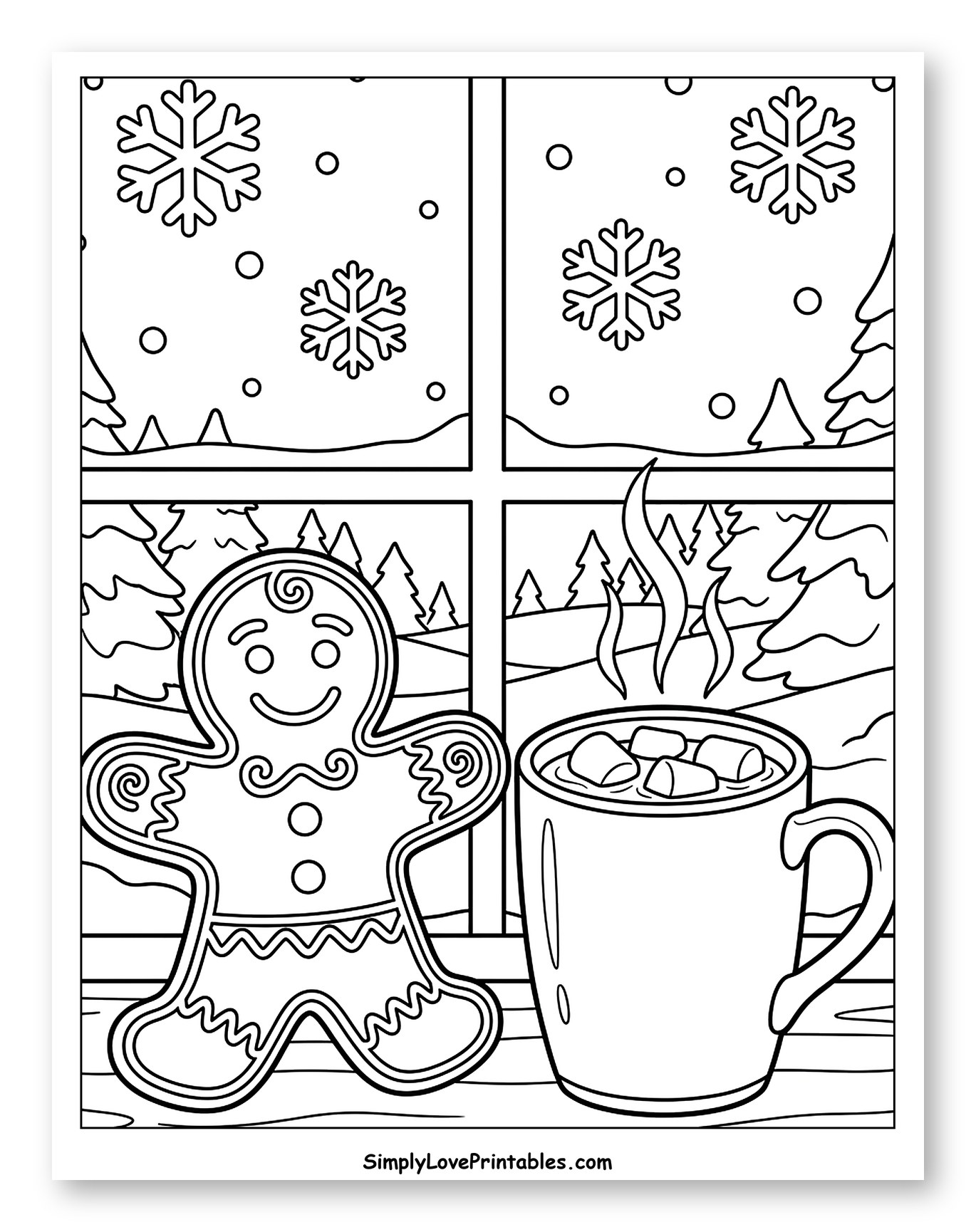 Cozy Winter Scene with Hot Cocoa and Cookie