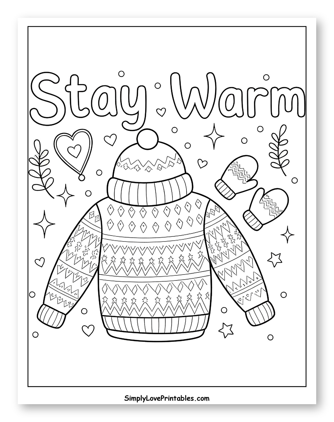 Cozy Winter Sweater, Hat, and Mittens to Color for Adults