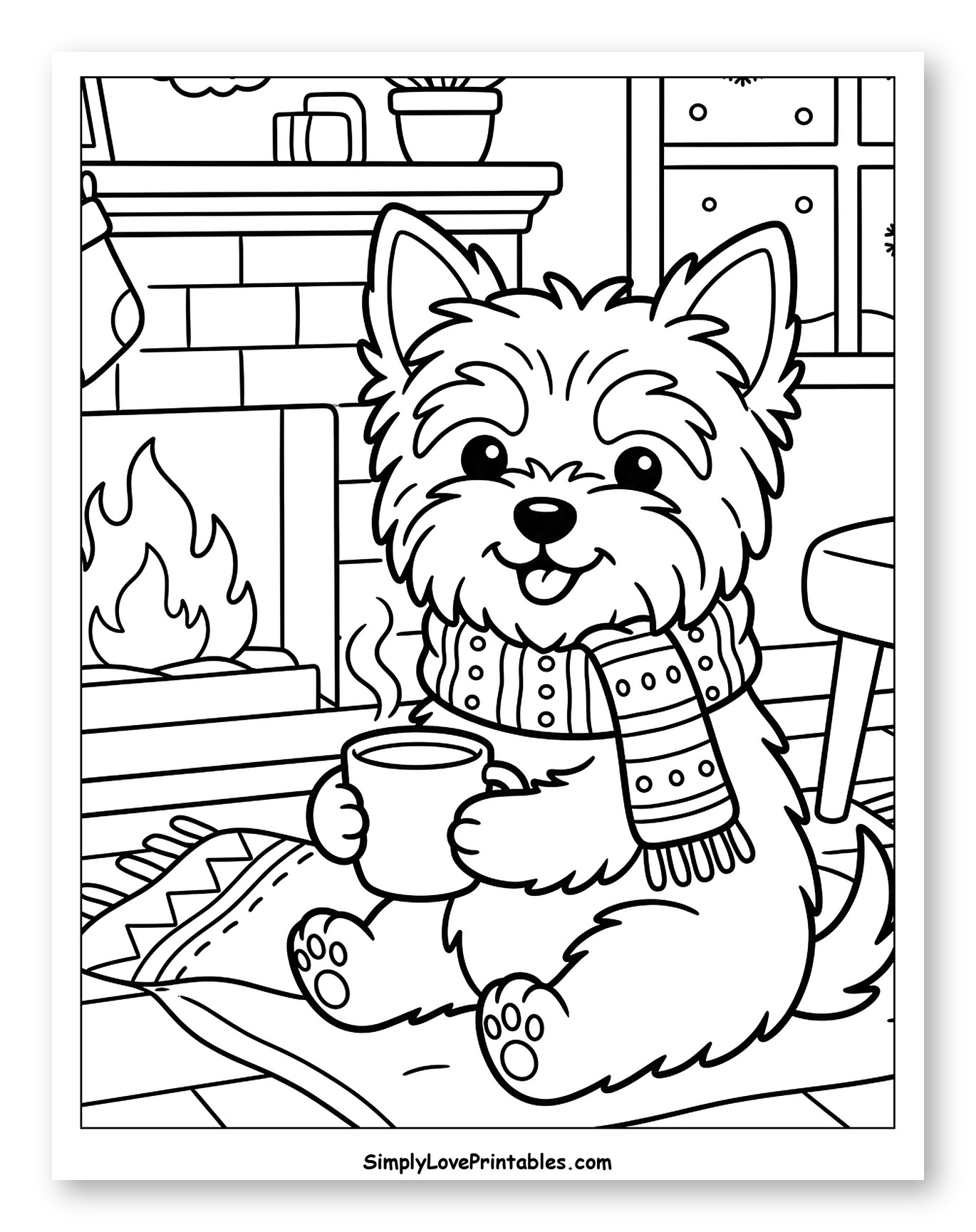 Cozy Yorkie Dog Drinking Hot Cocoa