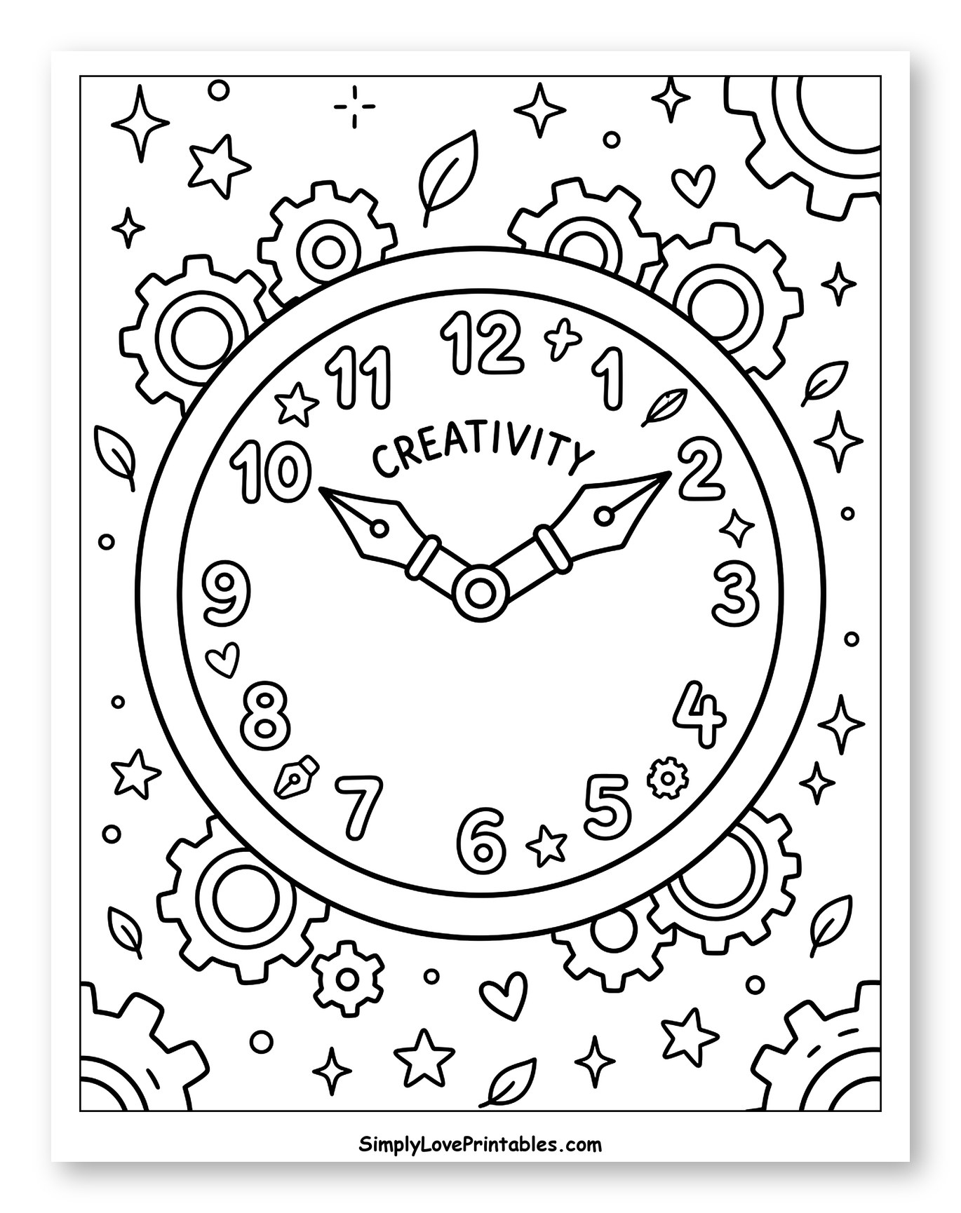 Creativity Clock with Pen Hands and Gears
