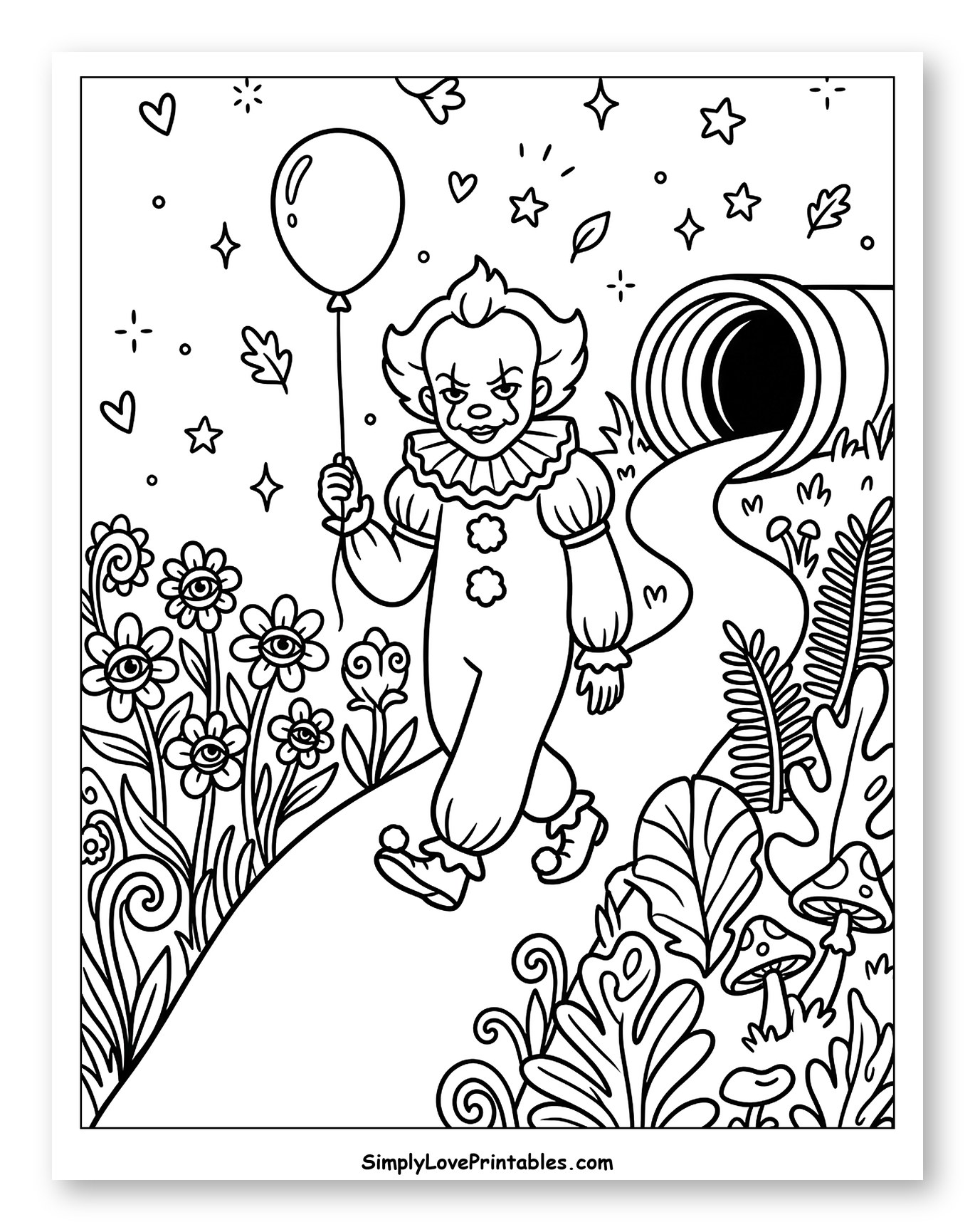 Creepy Clown Pennywise Walking with Balloon