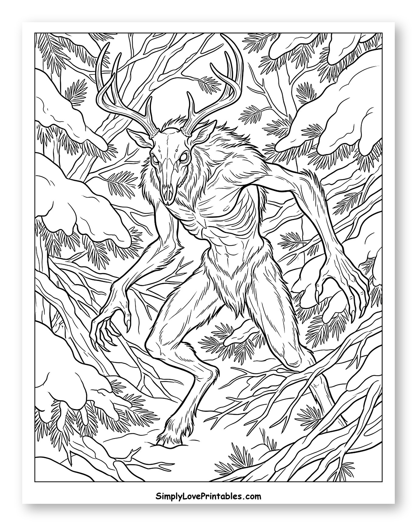 Creepy Wendigo Creature in Snowy Forest