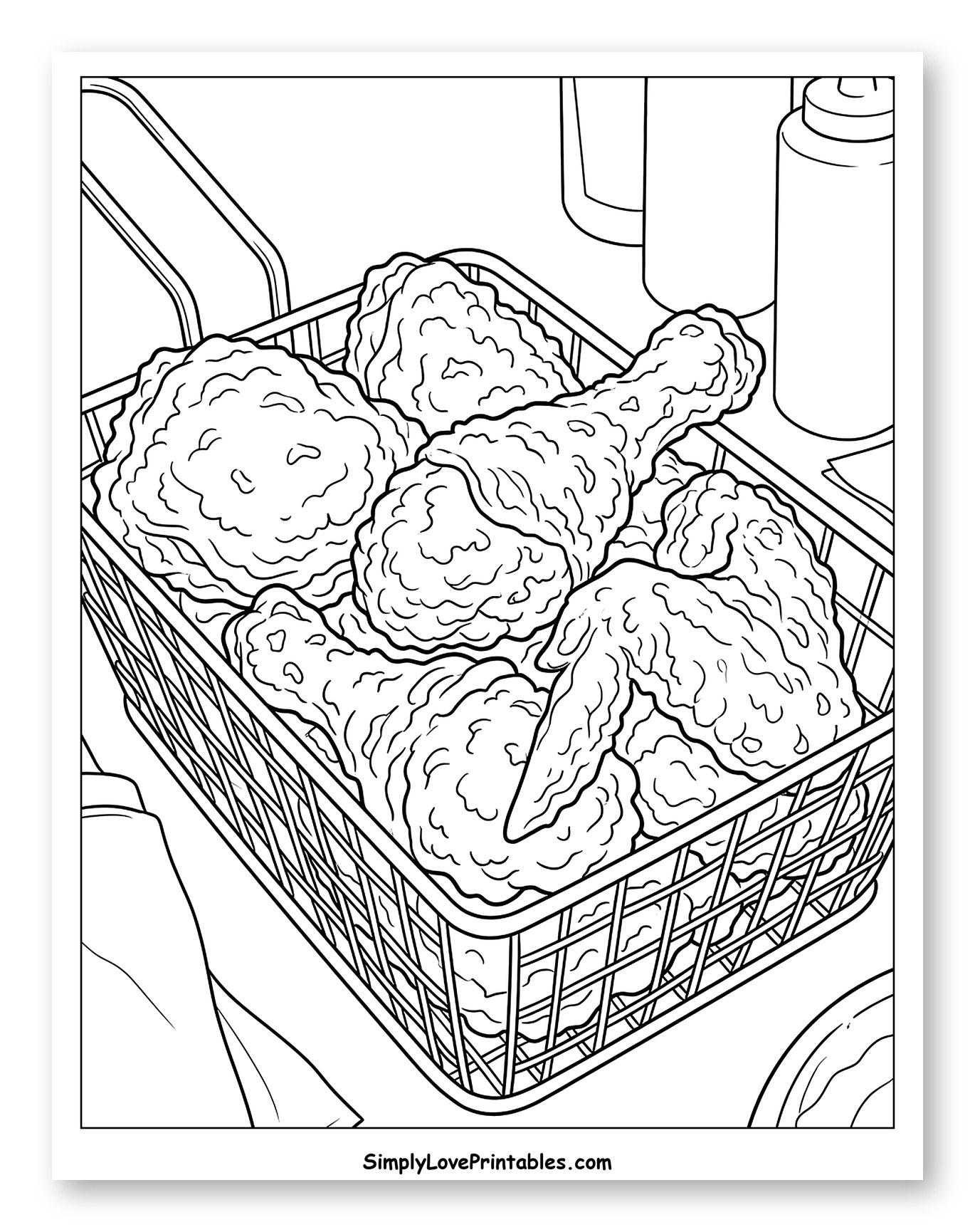 Crispy Fried Chicken in a Wire Basket Coloring Sheet