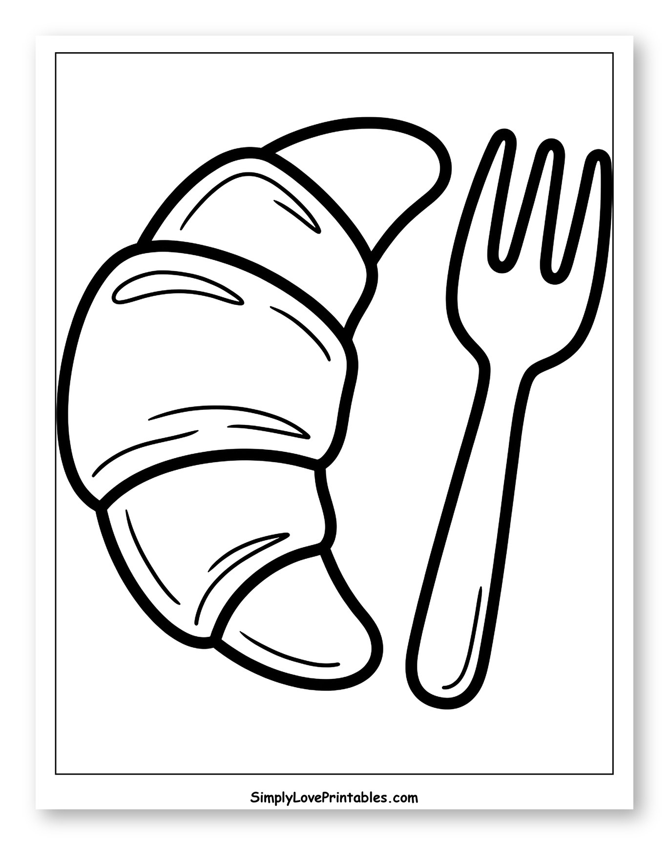 Croissant and Fork Outline Coloring Page for Toddlers