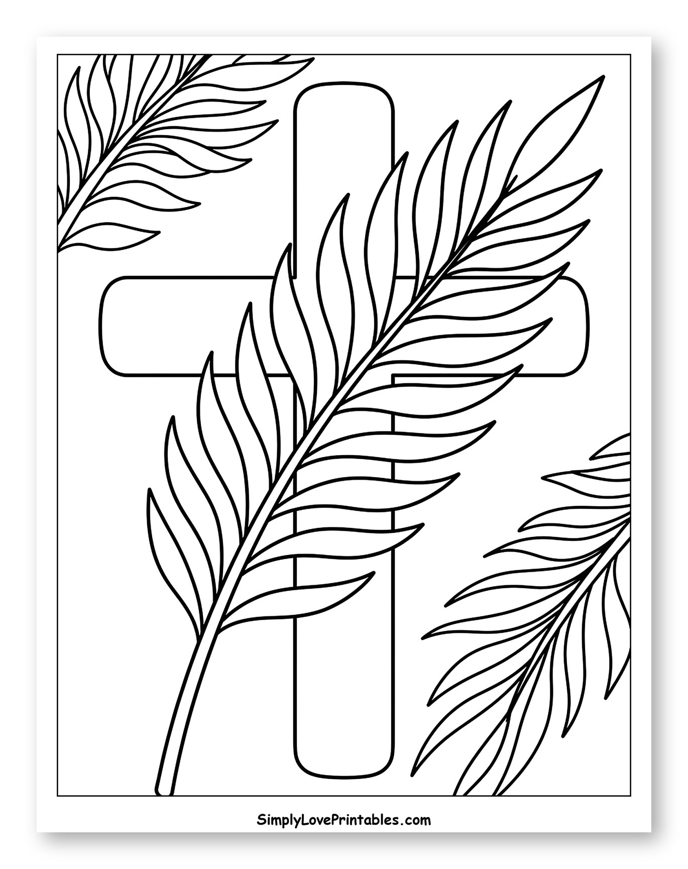 Cross Surrounded by Palm Leaves Coloring Page for Kids