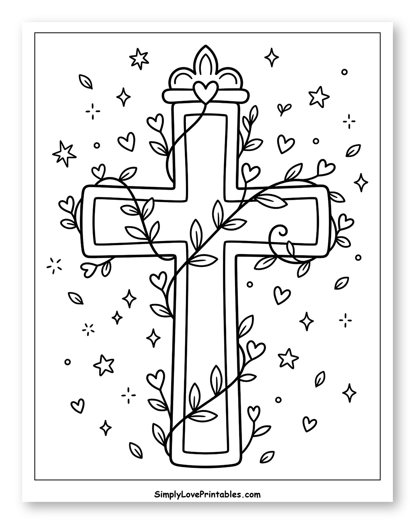 Crowned Cross with Heart Vines and Sparkles