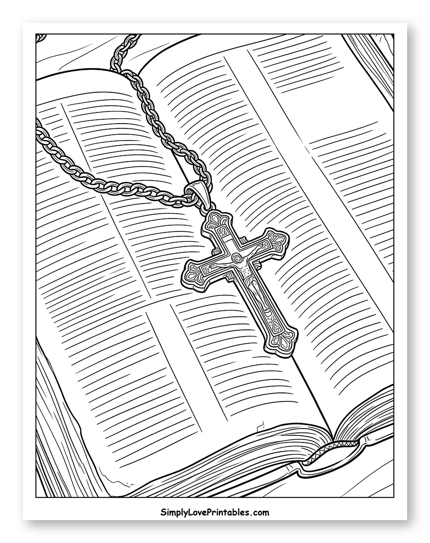 Crucifix Necklace Resting on an Open Bible