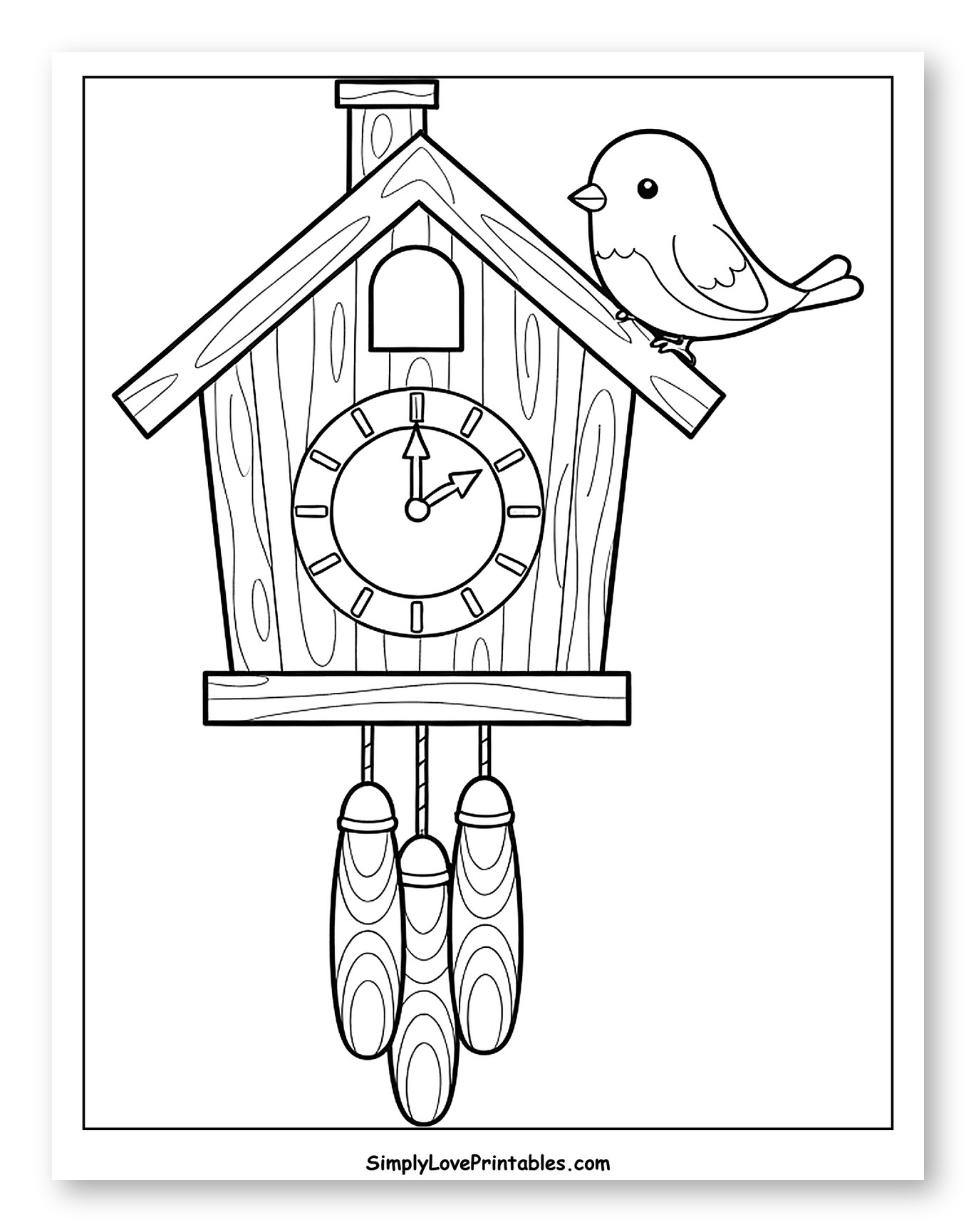 Cuckoo Clock with Bird and Pendulums Coloring Page for Toddlers