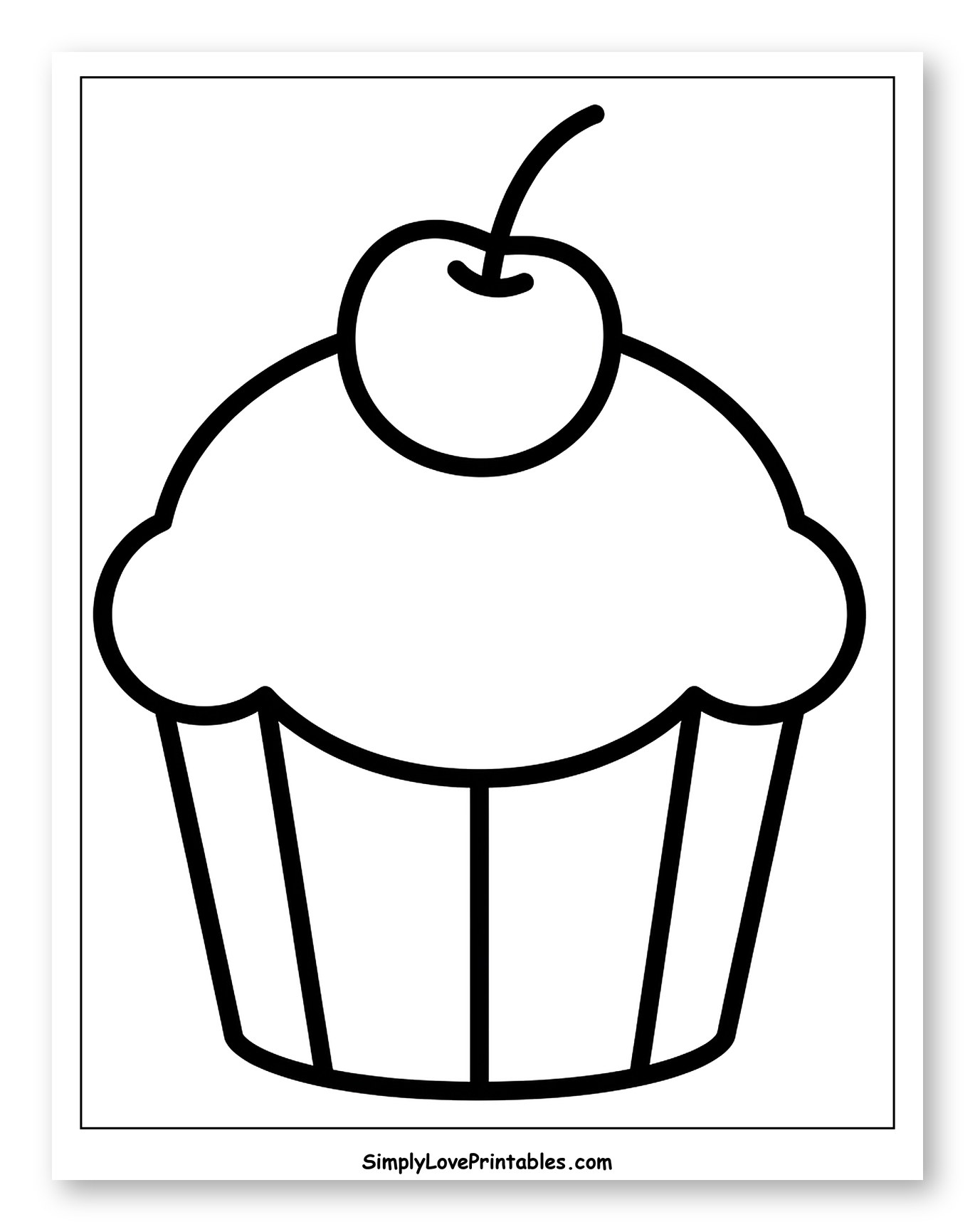 Cupcake with a Cherry on Top Coloring Sheet for Toddlers