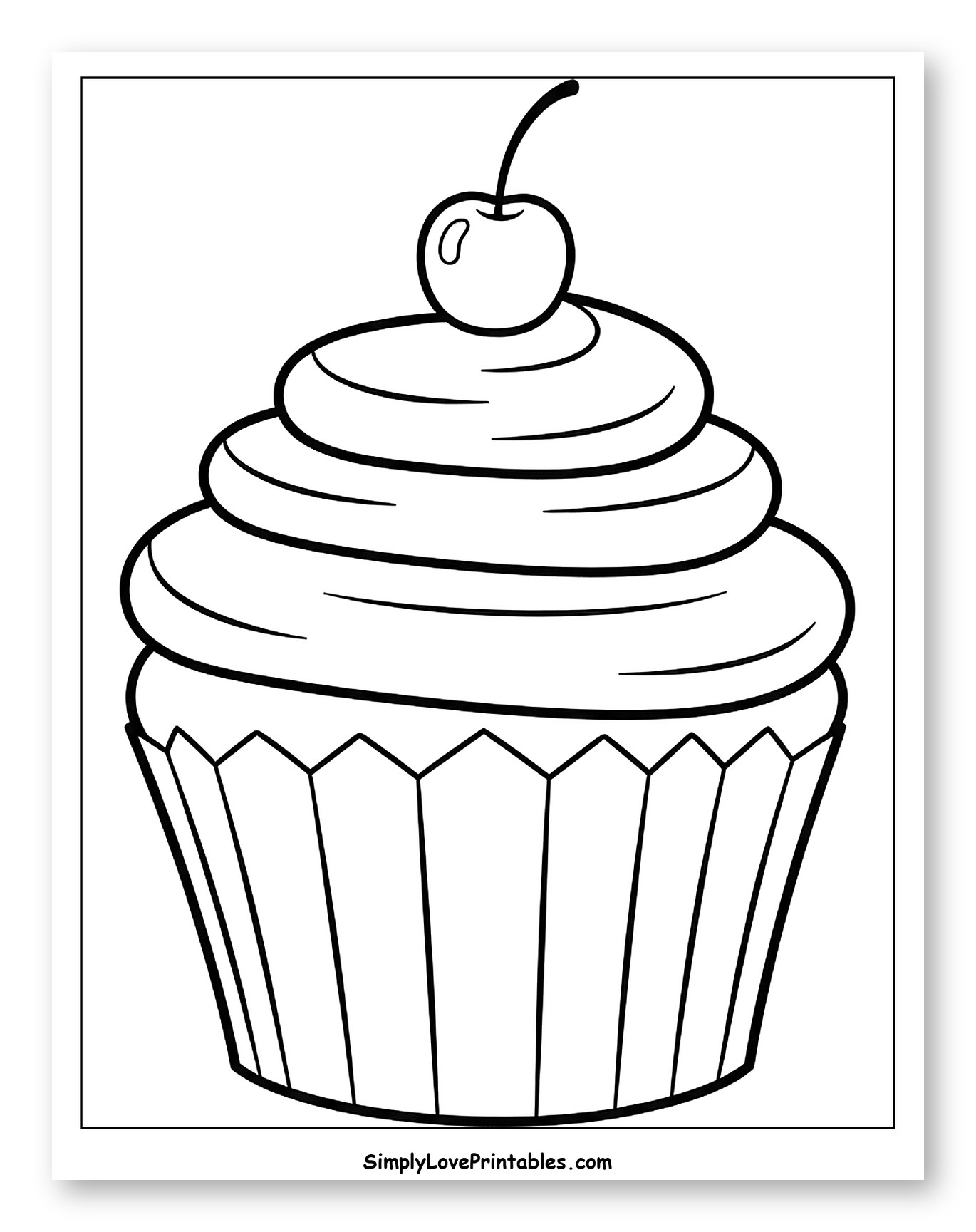Cupcake with Cherry on Top Coloring Sheet for Toddlers