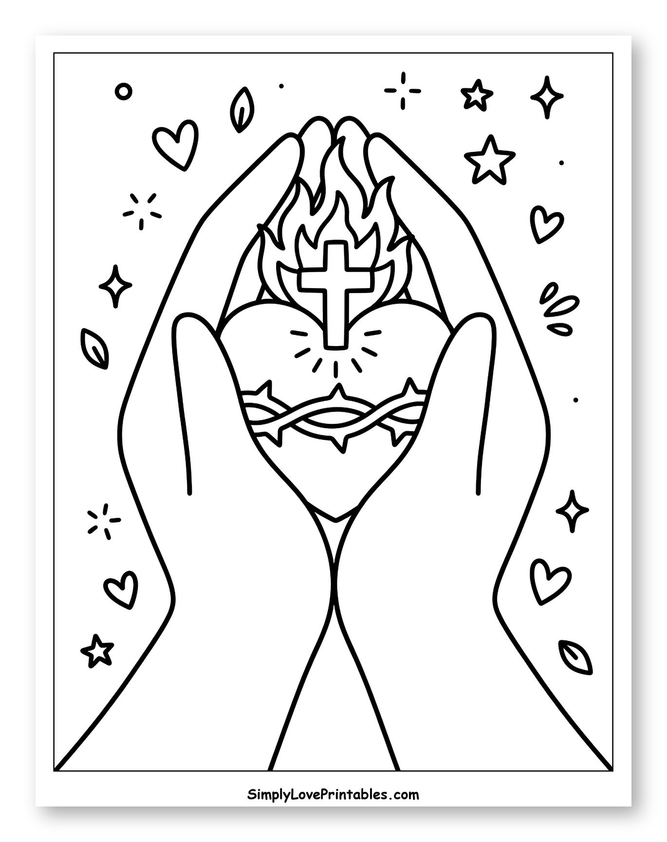 Cupped Hands Embracing a Flaming Sacred Heart
