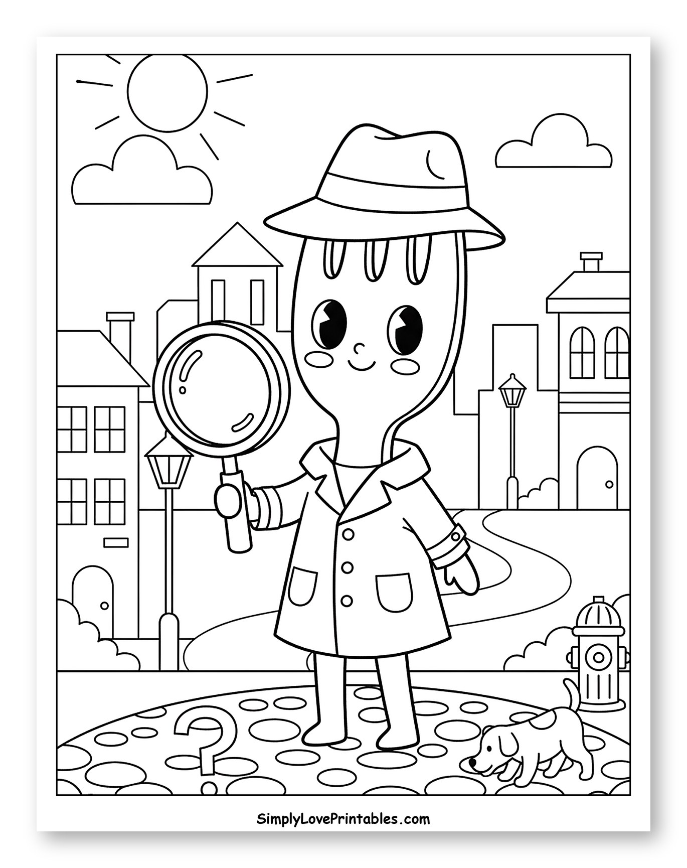 Curious Fork Detective with Magnifying Glass to Color for Kids