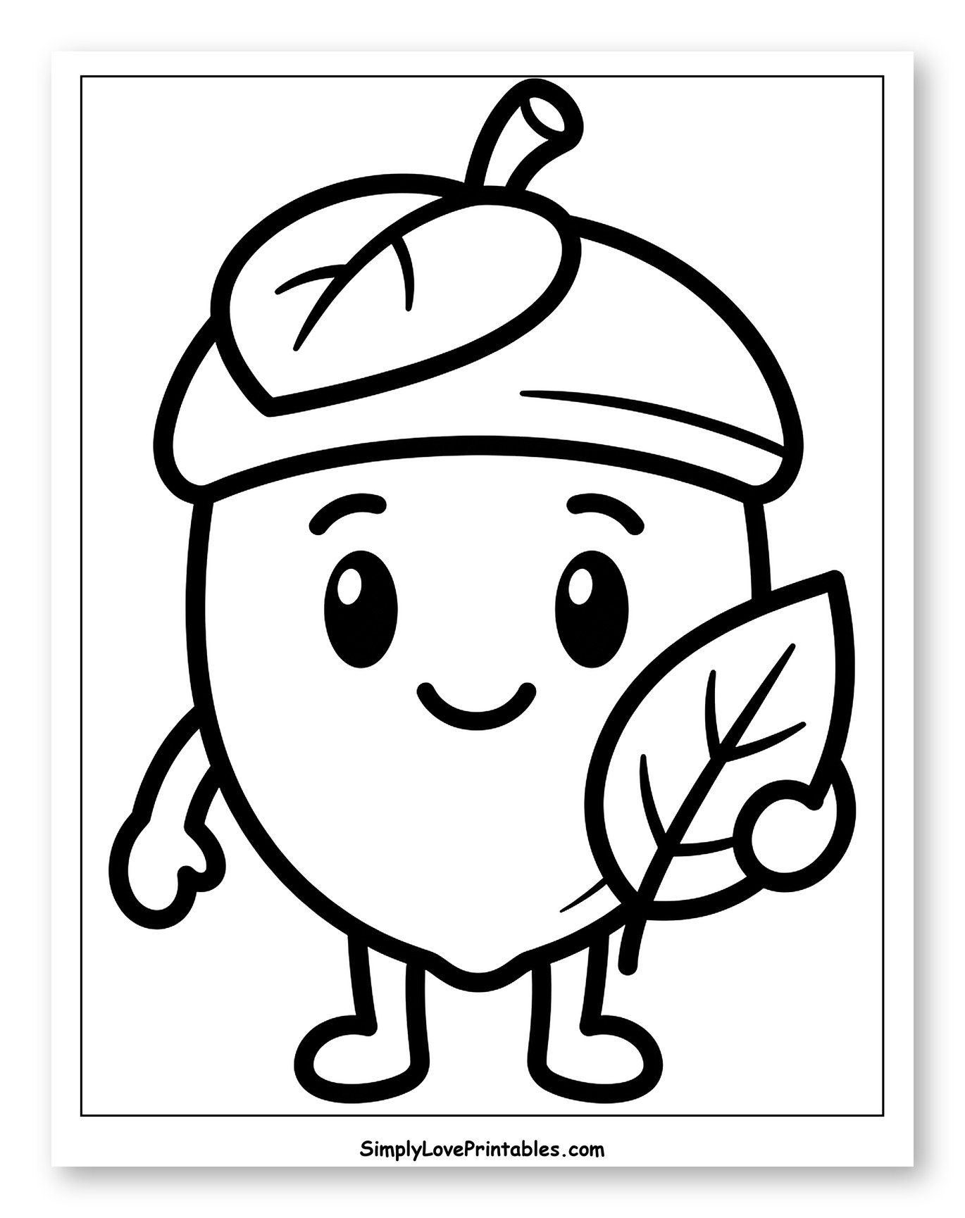 Cute Acorn Character Holding a Leaf
