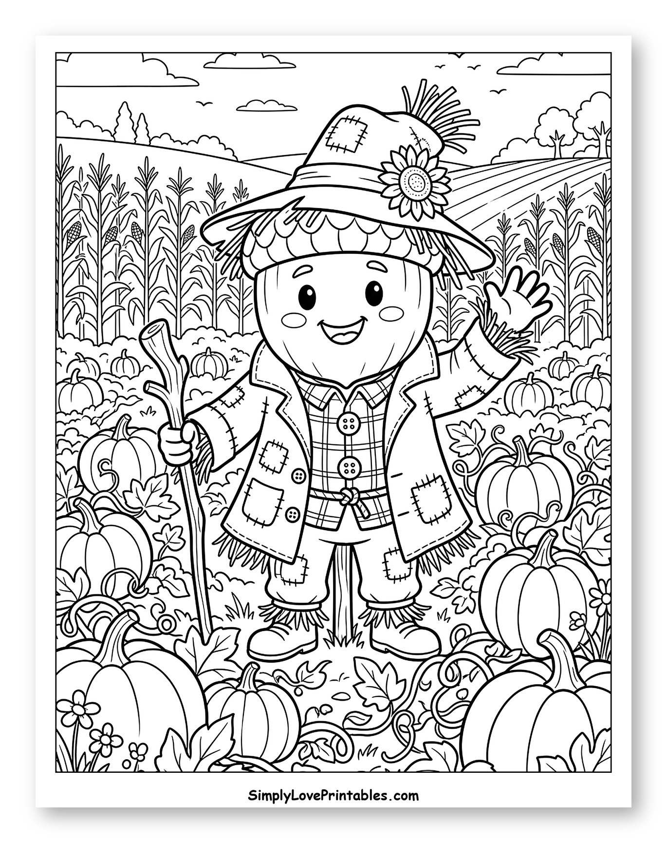 Cute Acorn Scarecrow in a Pumpkin Patch