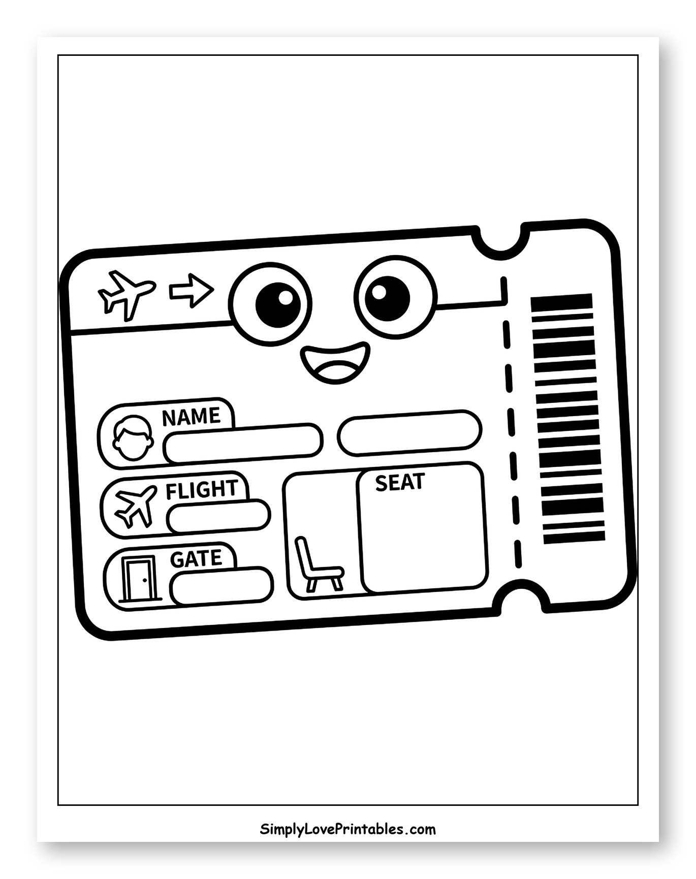 Cute Airplane Boarding Pass with Face