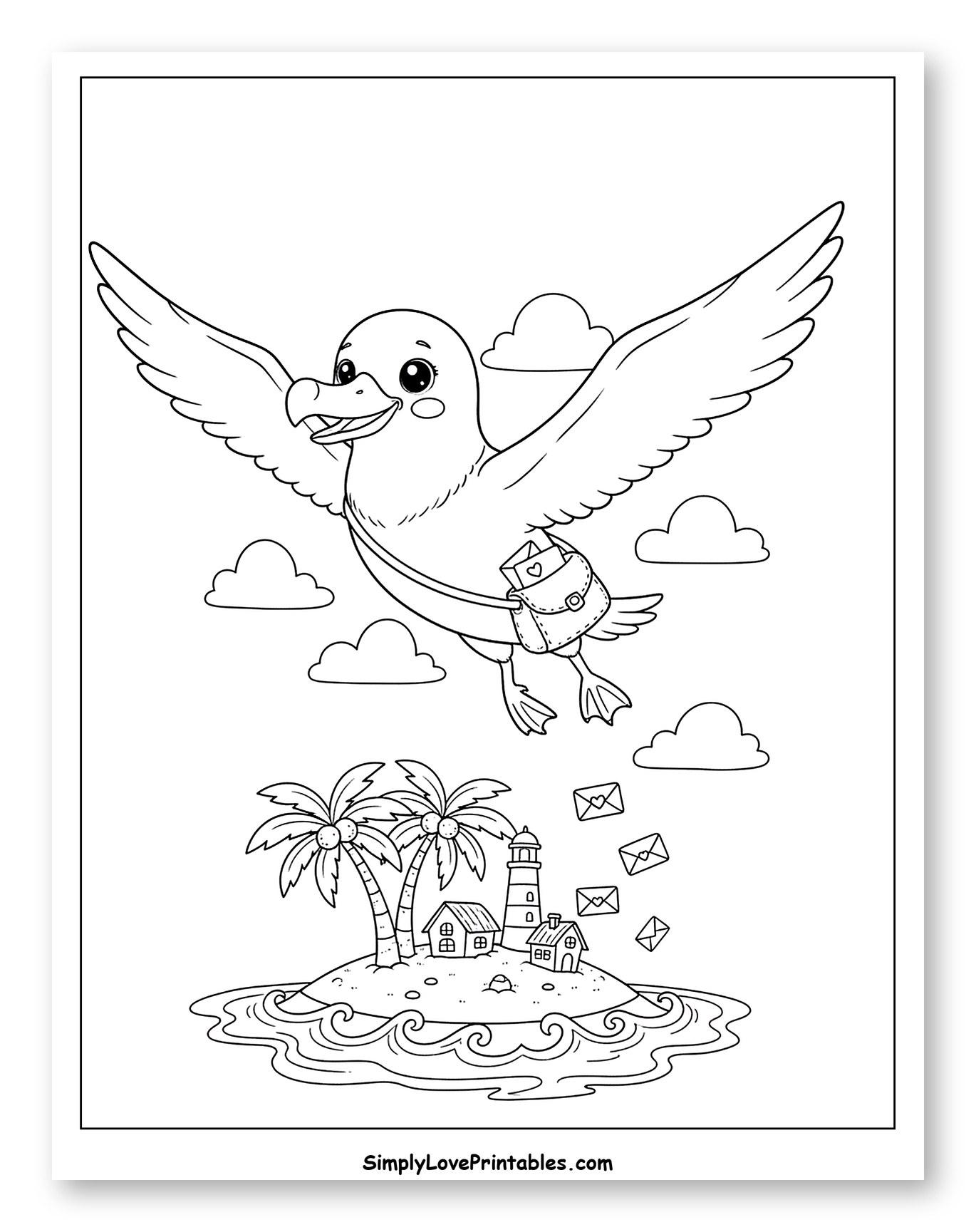 Cute Albatross Delivering Mail to a Tropical Island