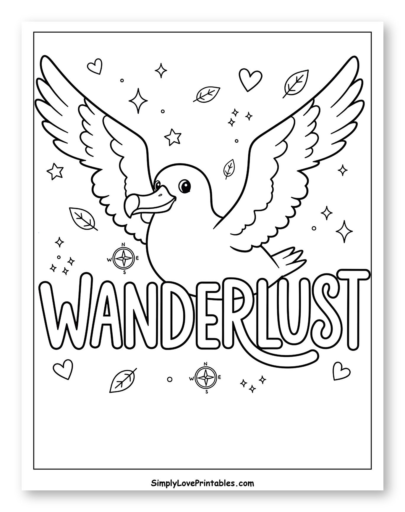 Cute Albatross Flying with Wanderlust Text