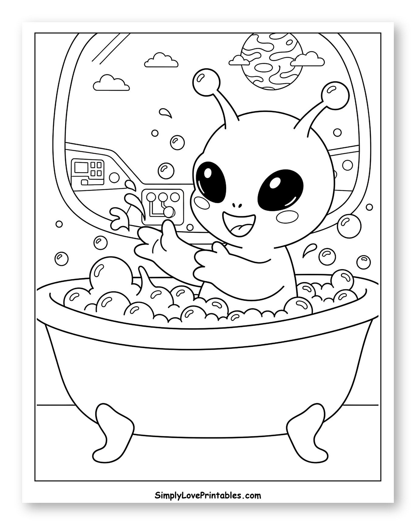 Cute Alien Enjoying a Bubble Bath