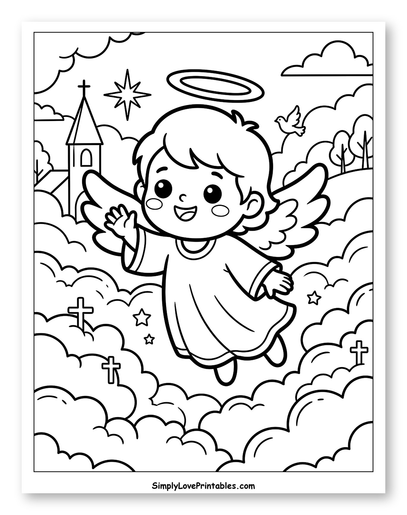 Cute Angel Floating Among Clouds