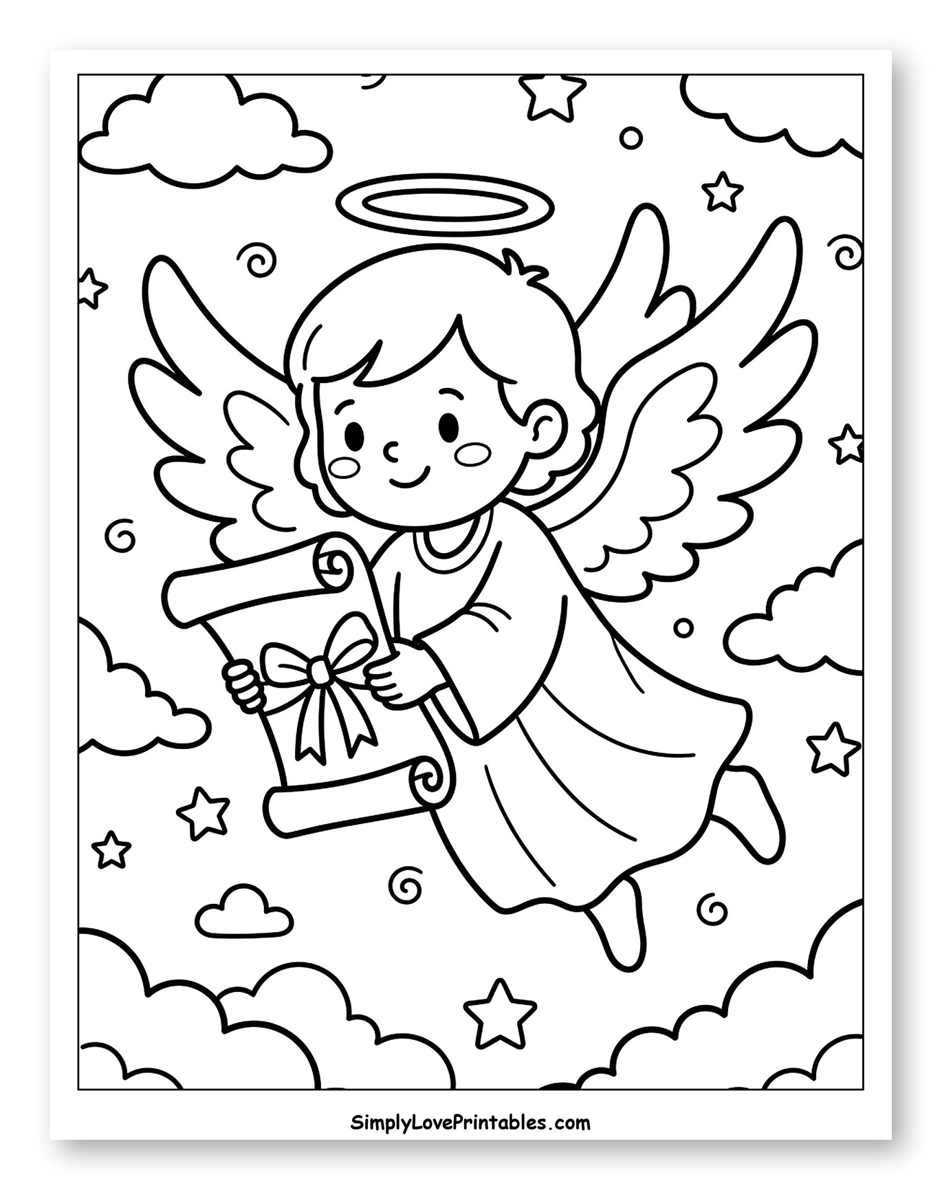 Cute Angel Flying with a Scroll