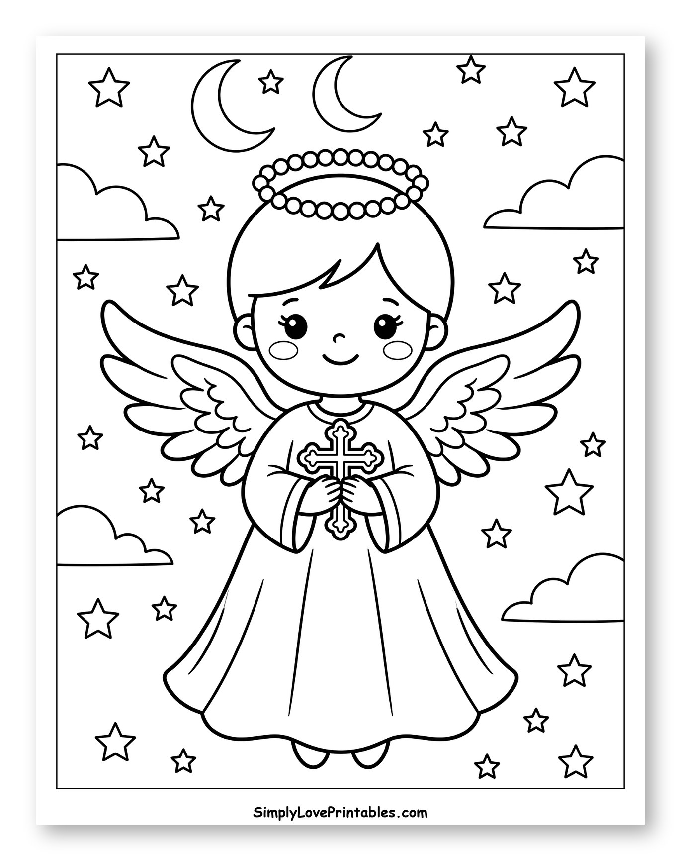 Cute Angel Holding a Cross with Stars