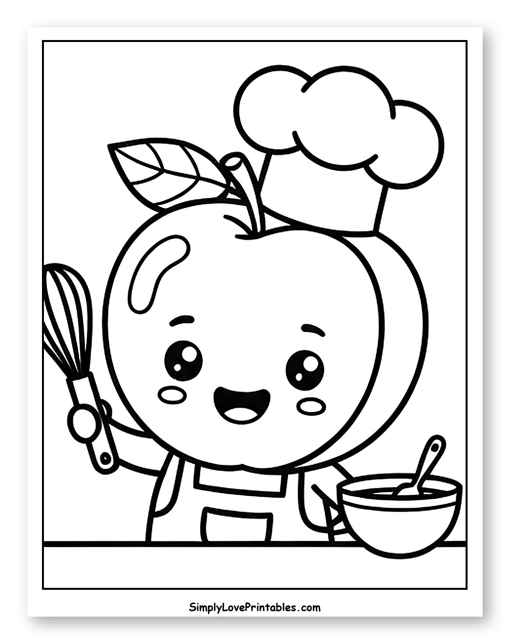 Cute Apple Chef Baking with Whisk and Bowl