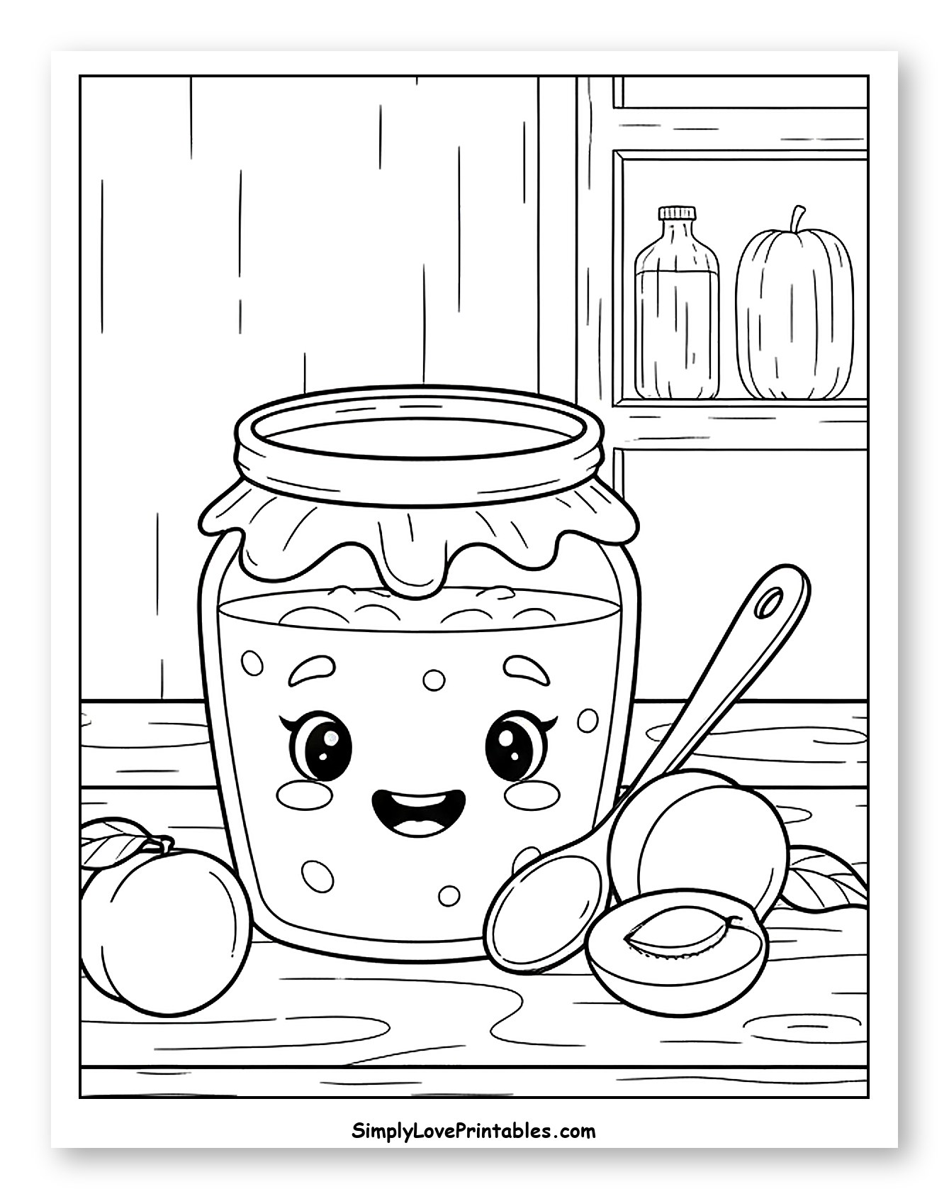 Cute Apricot Jam Jar with Fresh Apricots to Color for Kids