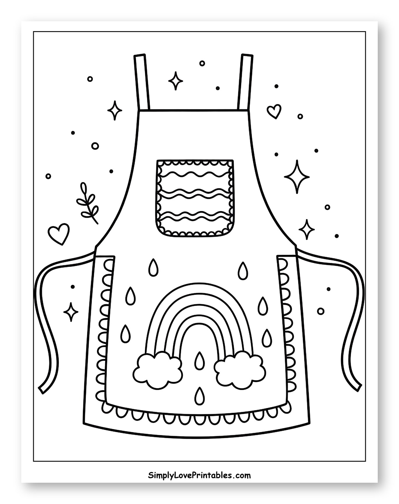 Cute Apron with Rainbow, Clouds, and Raindrops