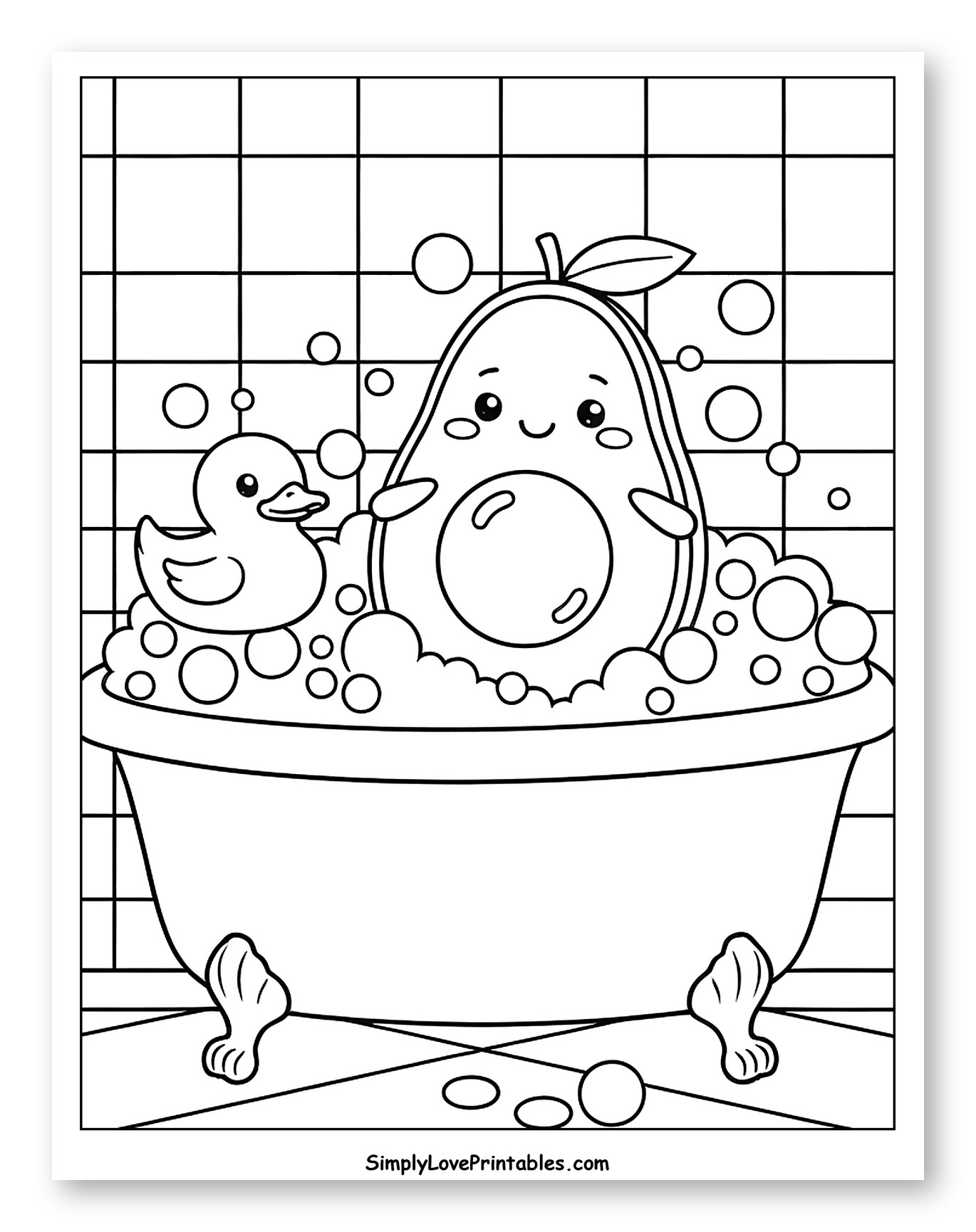 Cute Avocado and Rubber Duck in Bathtub