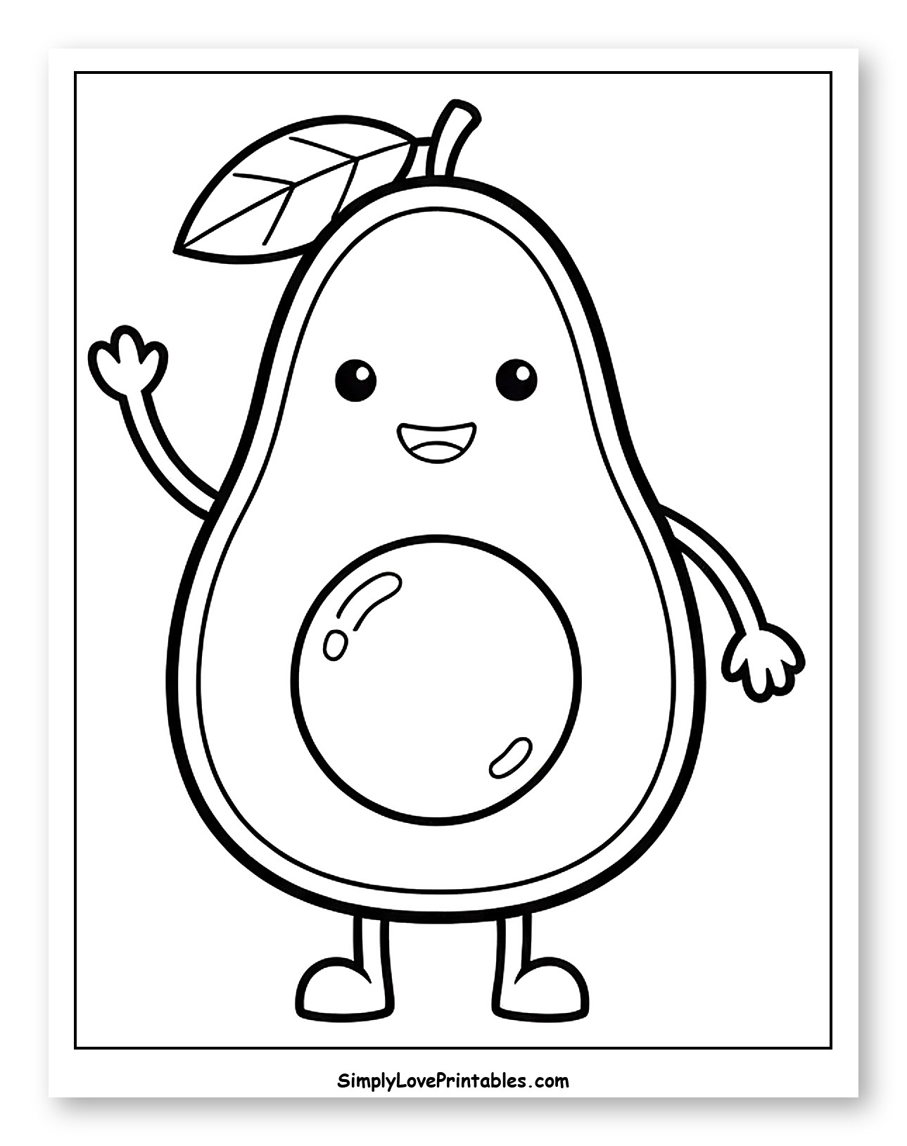 Cute Avocado Character Waving to Color for Toddlers