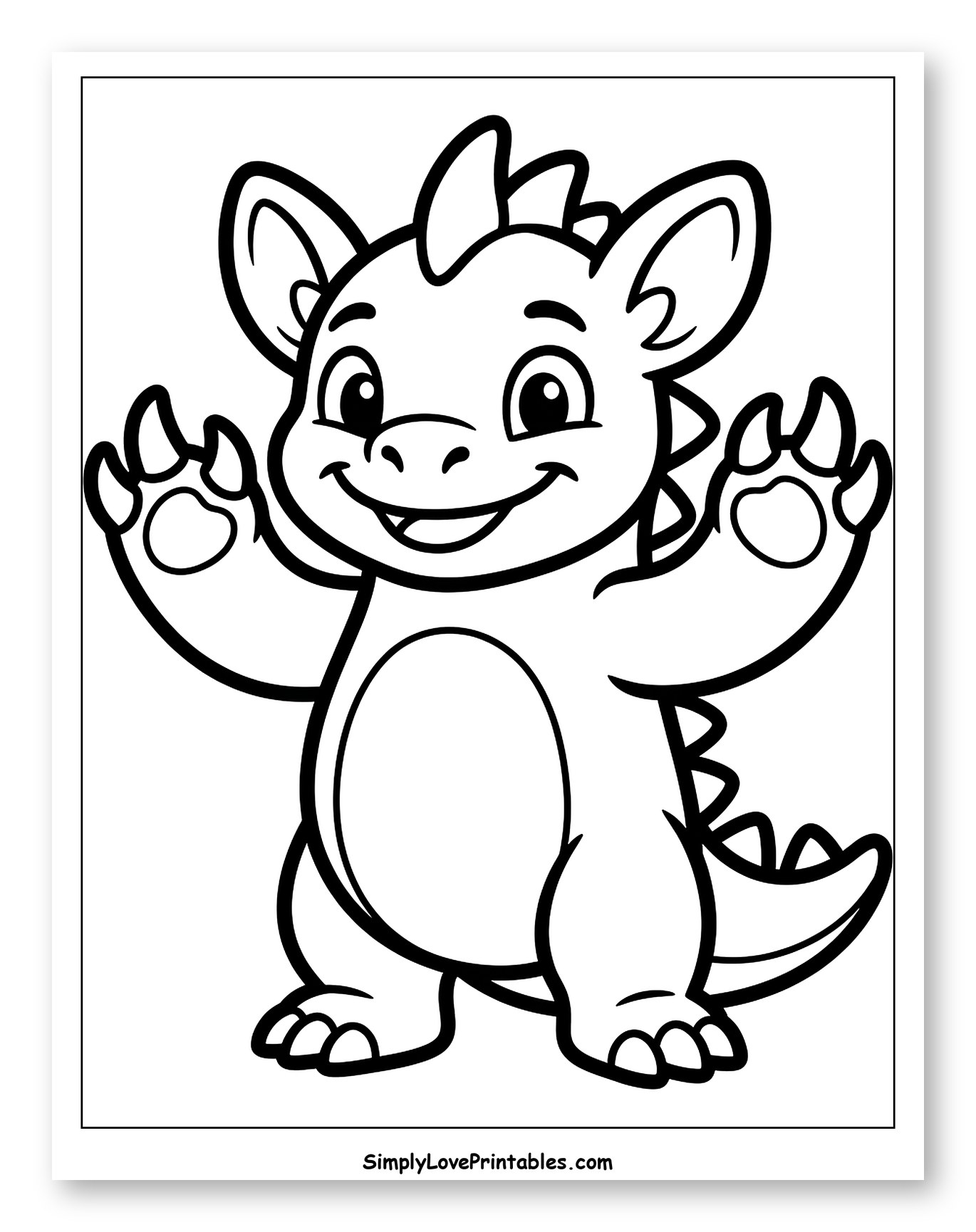 Cute Baby Dragon Waving Happily Coloring Page for Toddlers