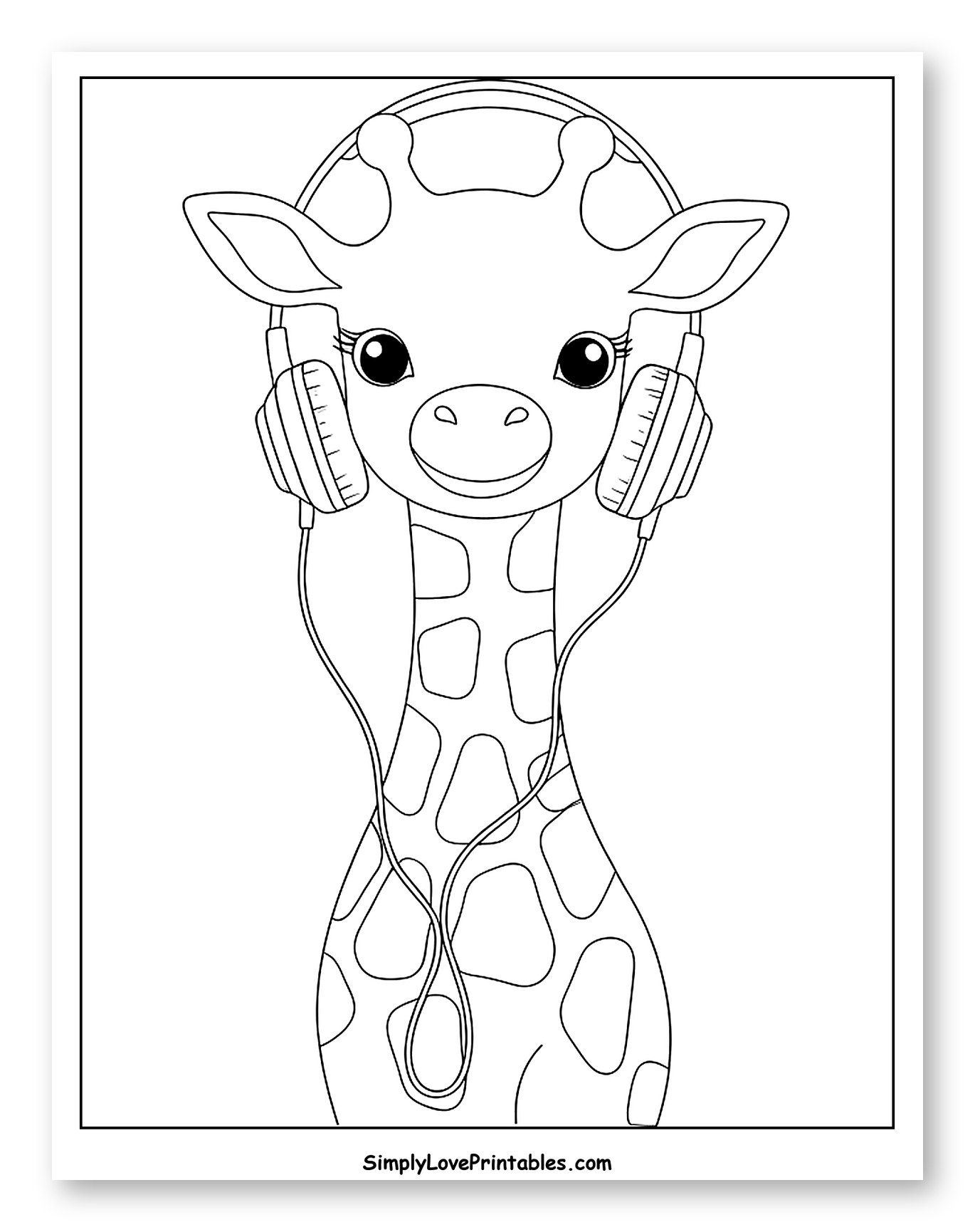 Cute Baby Giraffe Wearing Headphones