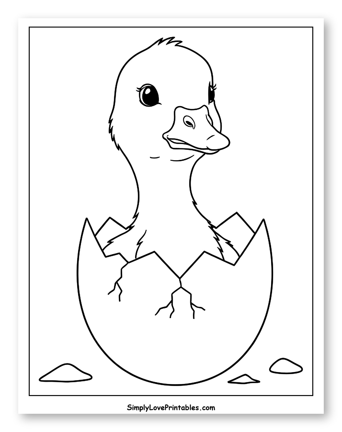 Cute Baby Goose Hatching from an Egg Coloring Page for Toddlers