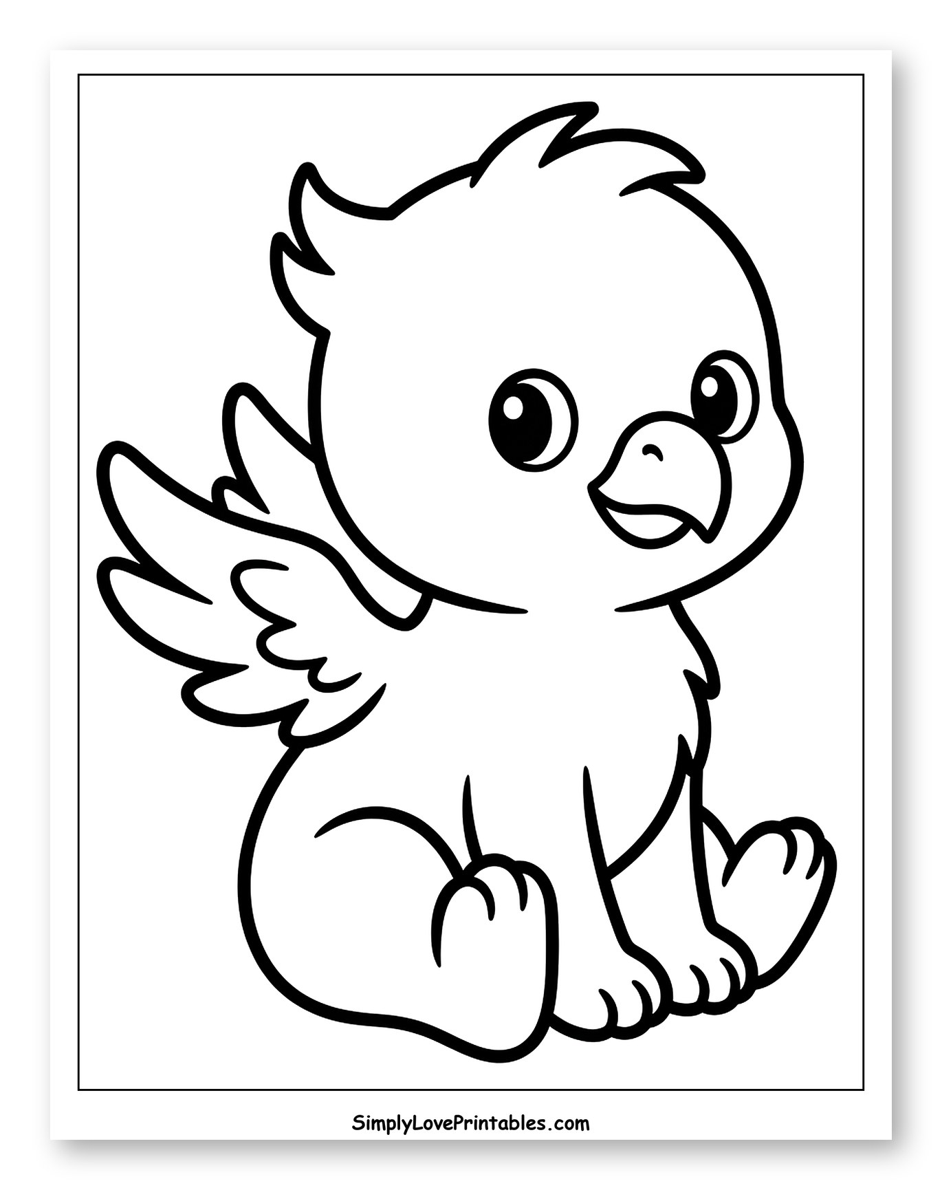 Cute Baby Griffin Sitting Down Coloring Sheet for Toddlers