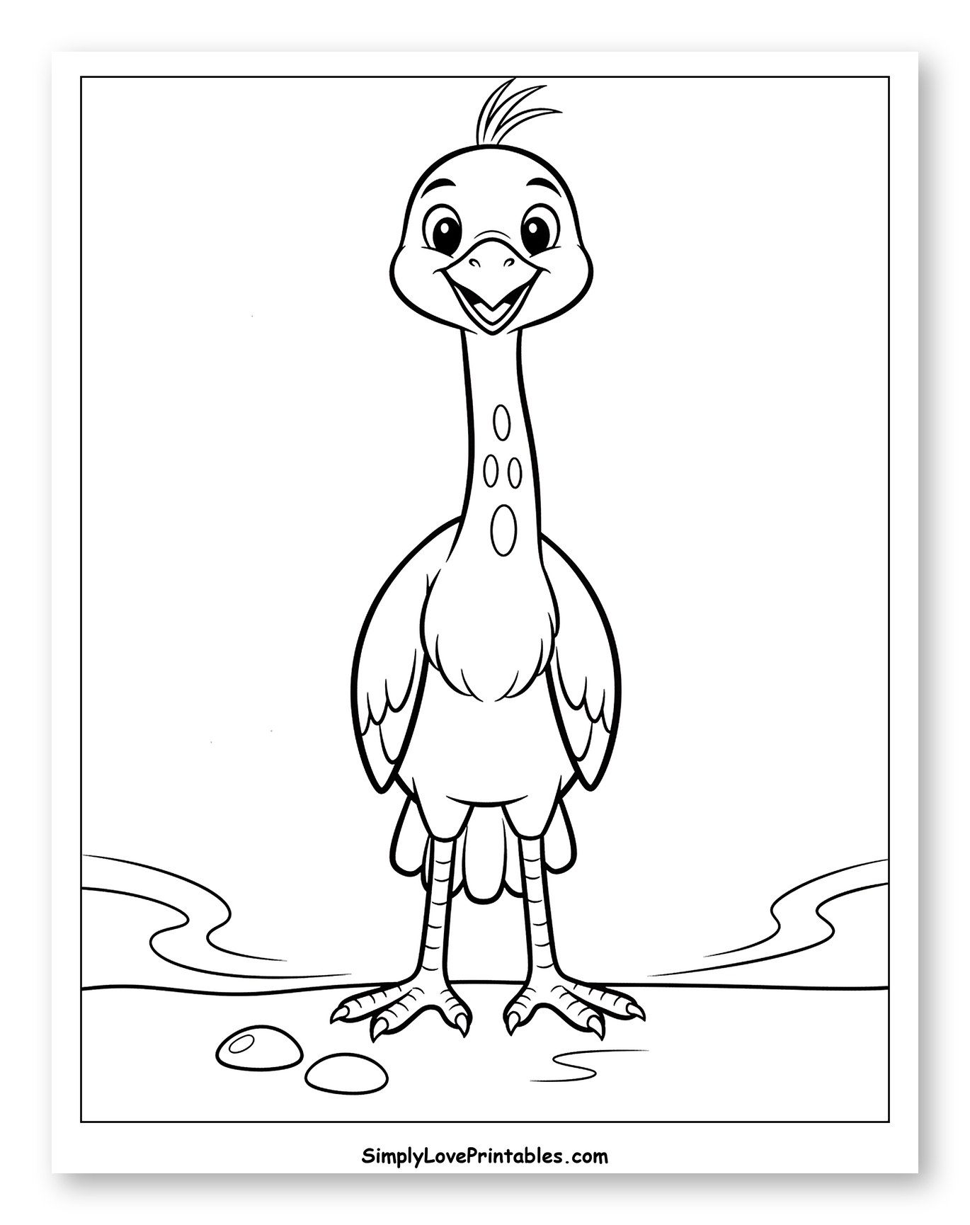 Cute Baby Heron Standing Tall Coloring Sheet for Toddlers