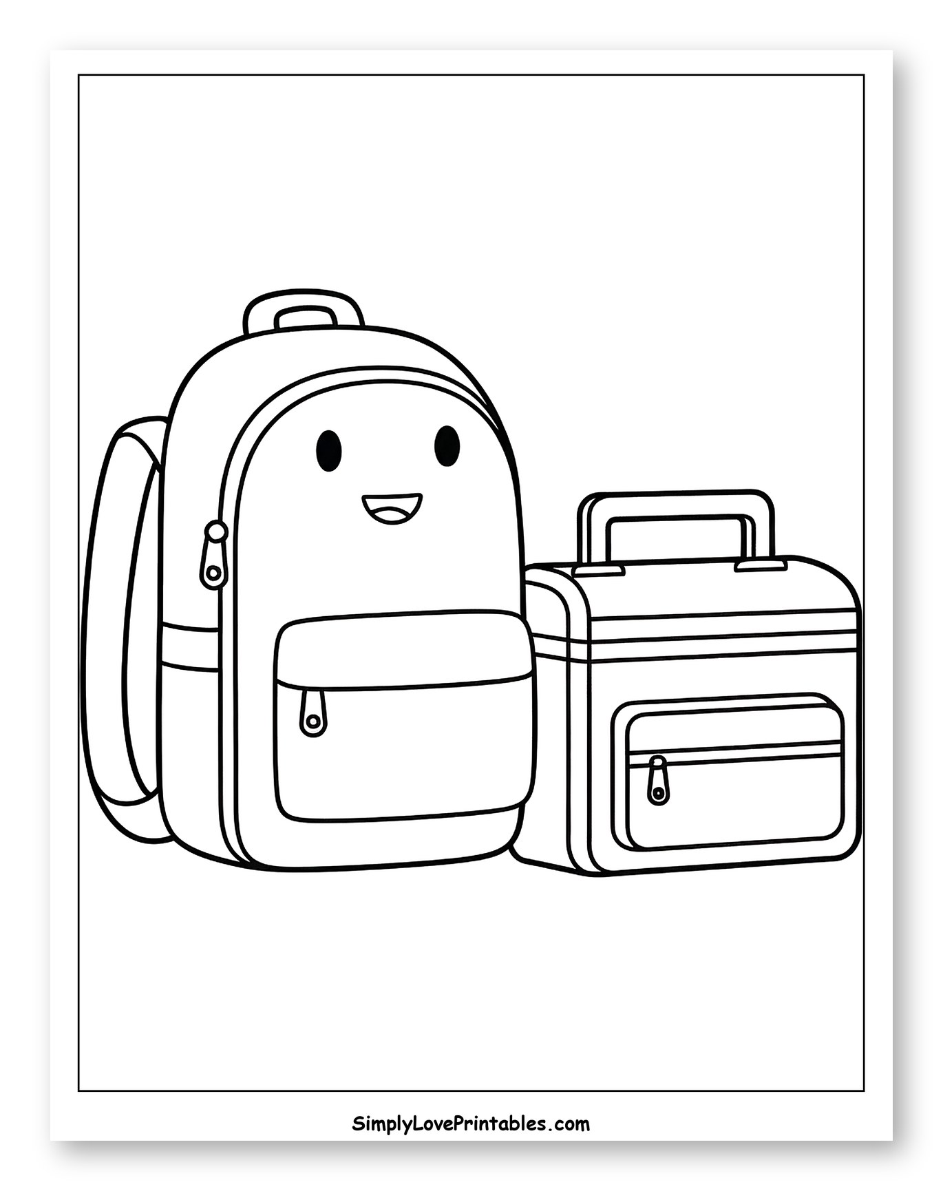 Cute Backpack and Lunchbox Friends Coloring Page for Toddlers