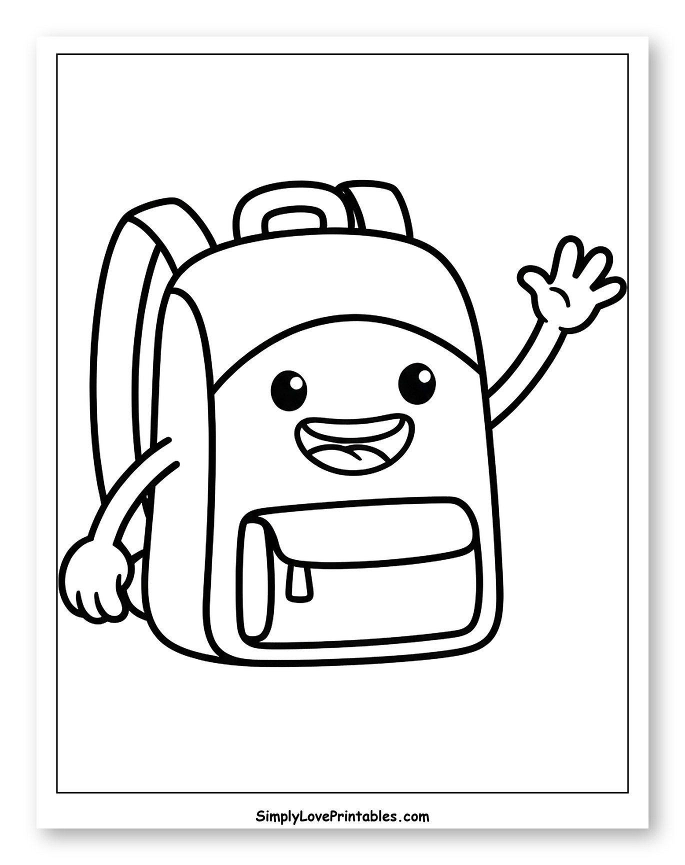 Cute Backpack Character Waving Hello to Color for Toddlers