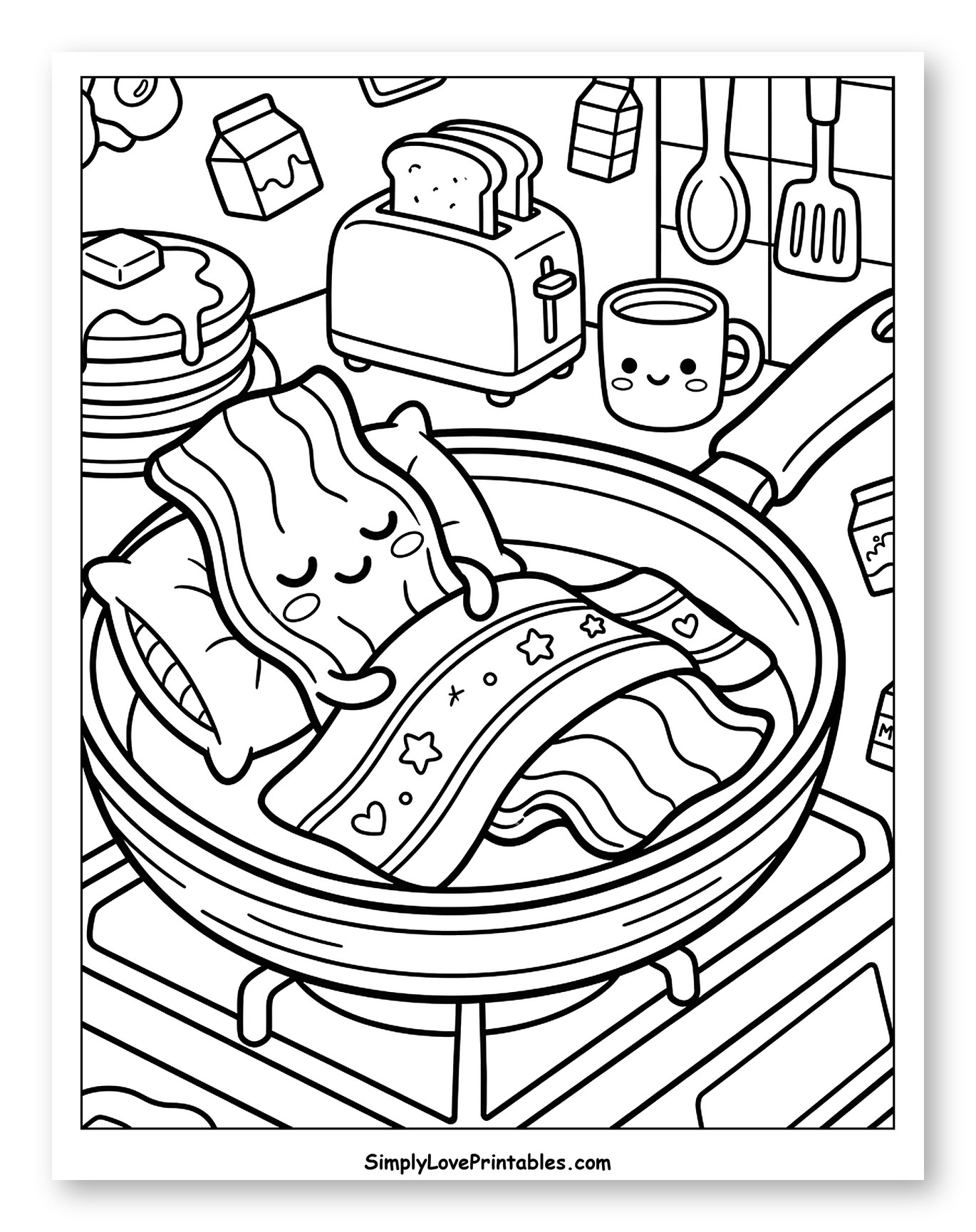 Cute Bacon Asleep in Frying Pan Breakfast