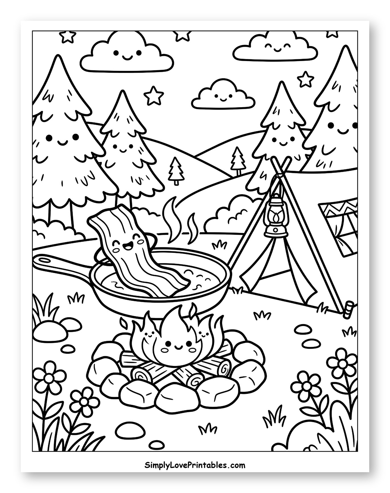Cute Bacon Frying at a Campfire