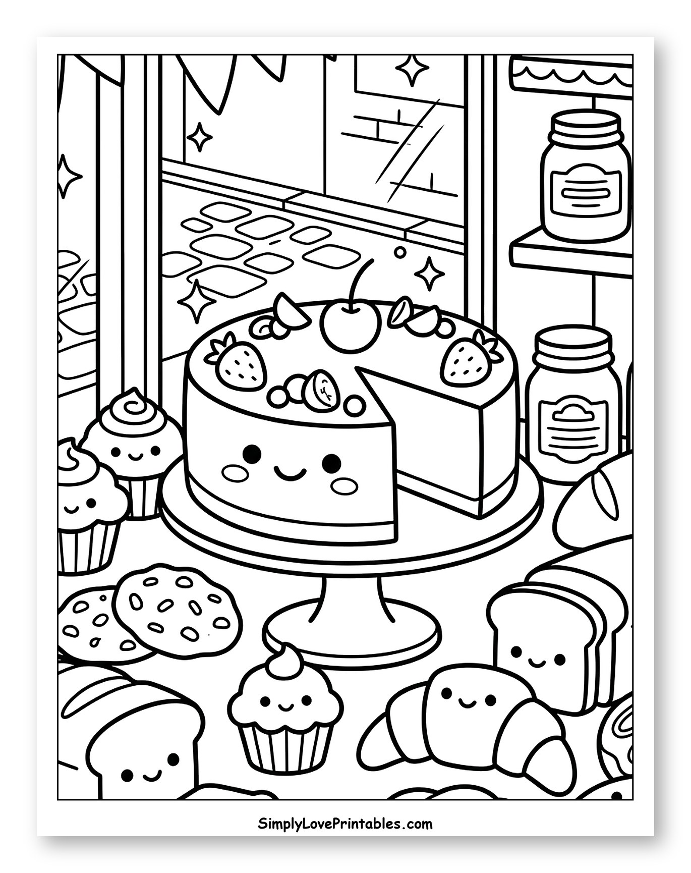 Cute Bakery with Cheesecake, Pastries, and Bread