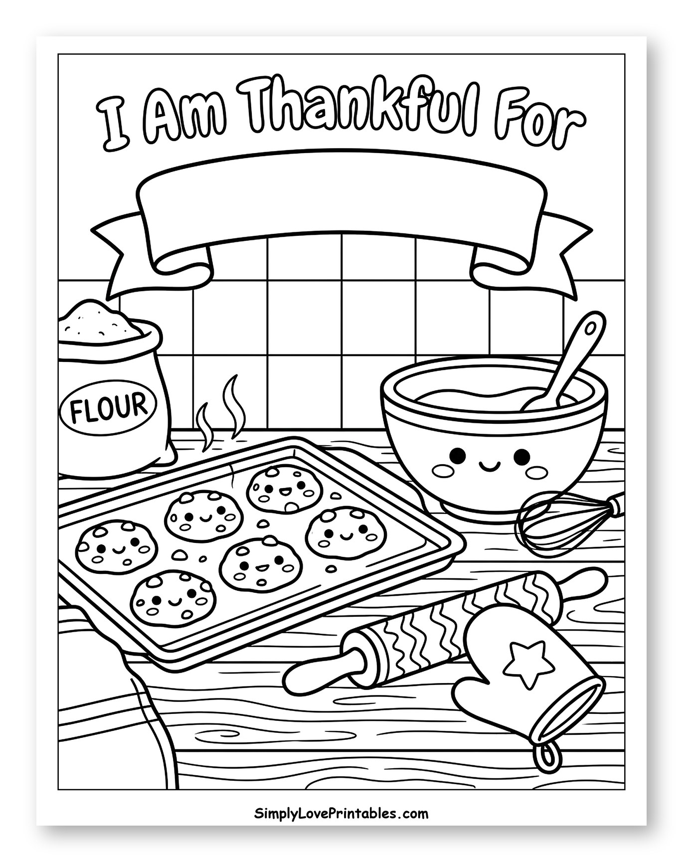 Cute Baking Scene with Freshly Baked Cookies to Color for Kids