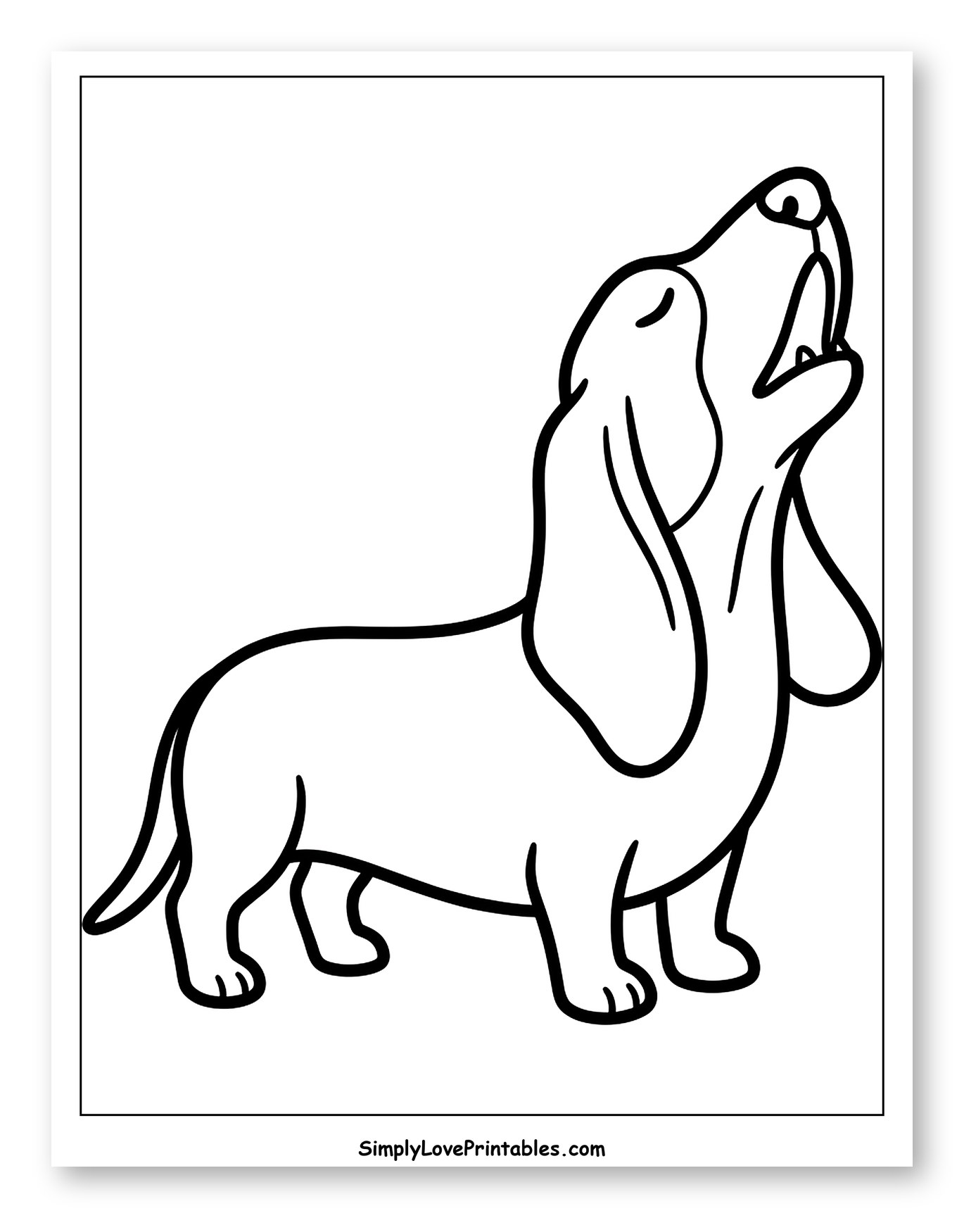 Cute Basset Hound Howling Upwards Coloring Page for Toddlers