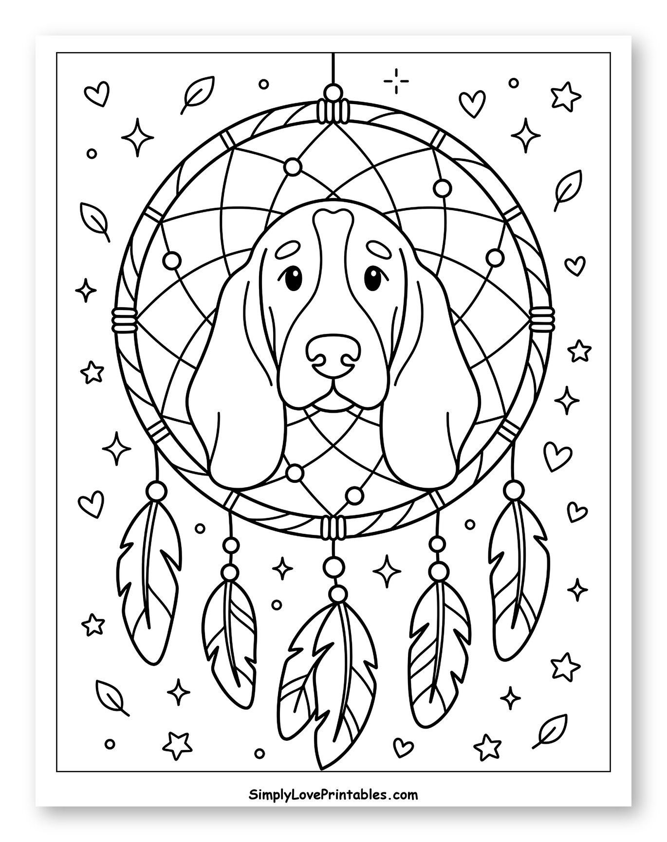 Cute Basset Hound in a Dreamcatcher