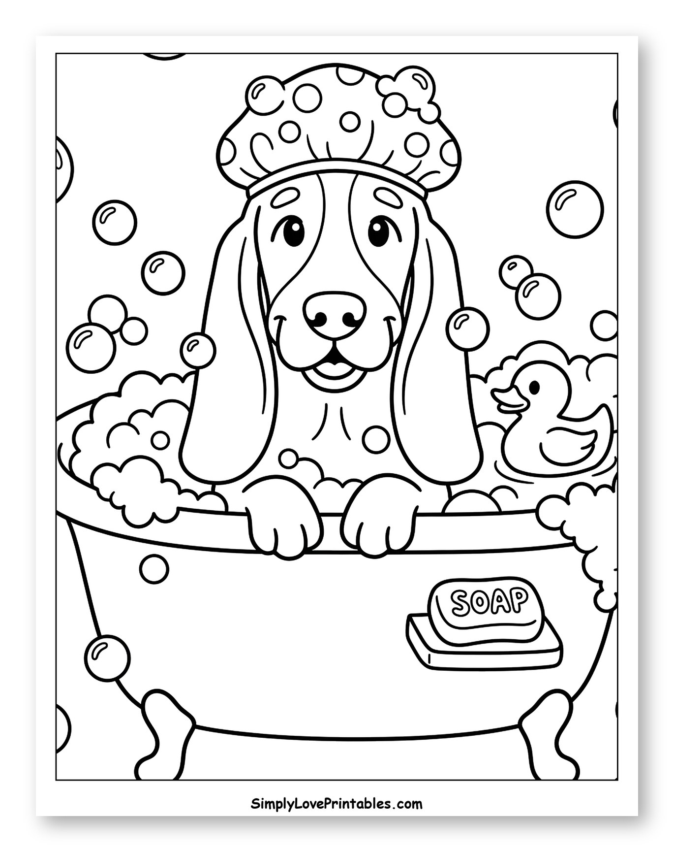 Cute Basset Hound Taking a Bubble Bath